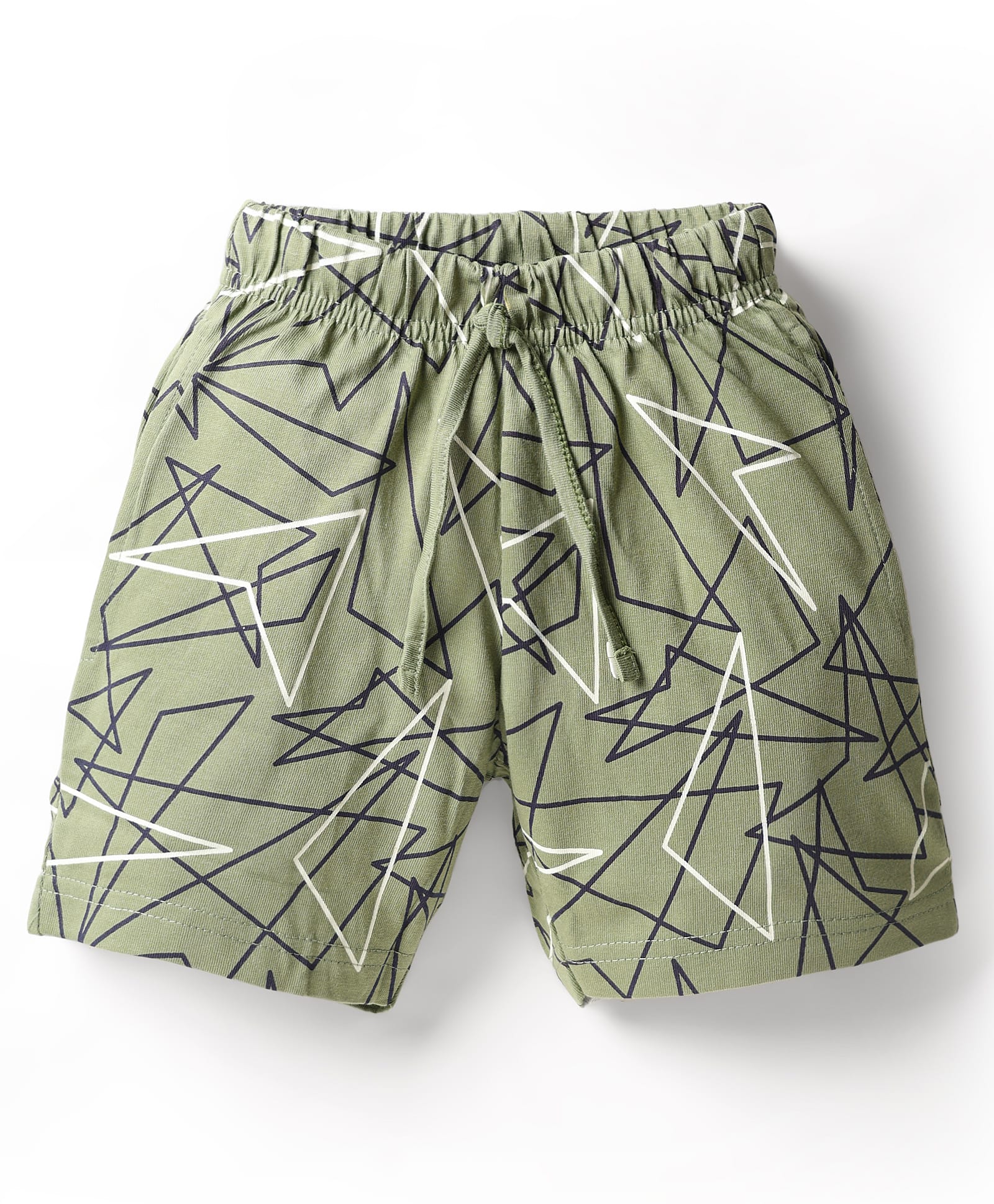 Evimo Single Jersey Knit Knee Length Shorts With Triangle Print - Olive-picture-22