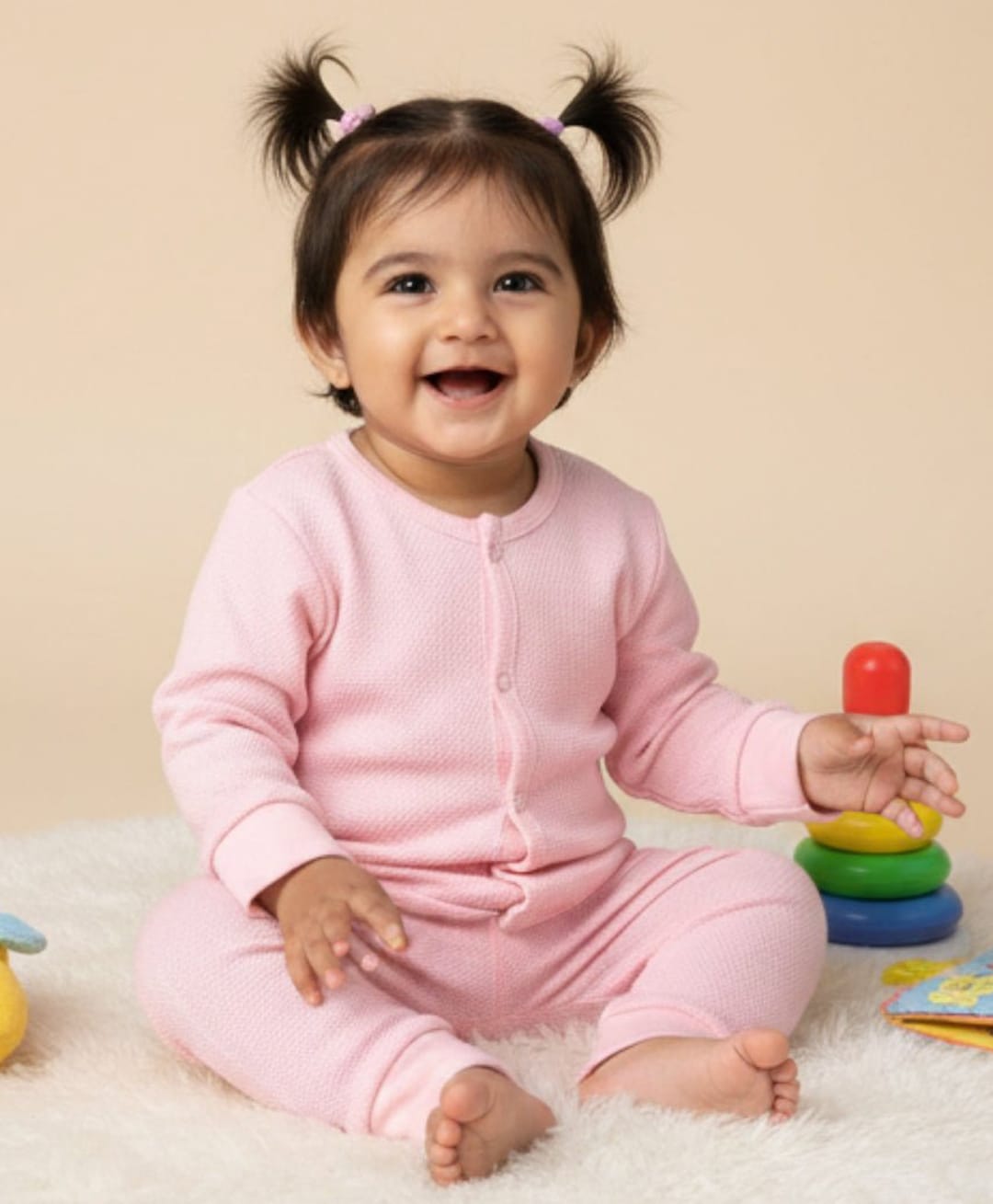 The Mom Store Cotton Knit Full Sleeves Solid Jhabla & Pajama Set - Pink-picture-28