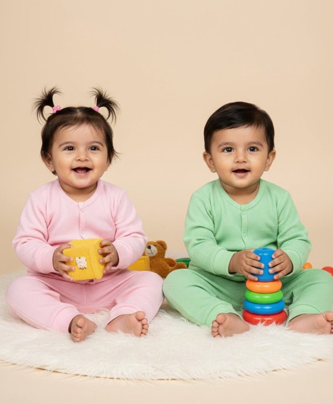 The Mom Store Cotton Knit Pack Of 2 Full Sleeves Solid Jhablas & Pajamas Set - Multi Colour-picture-32