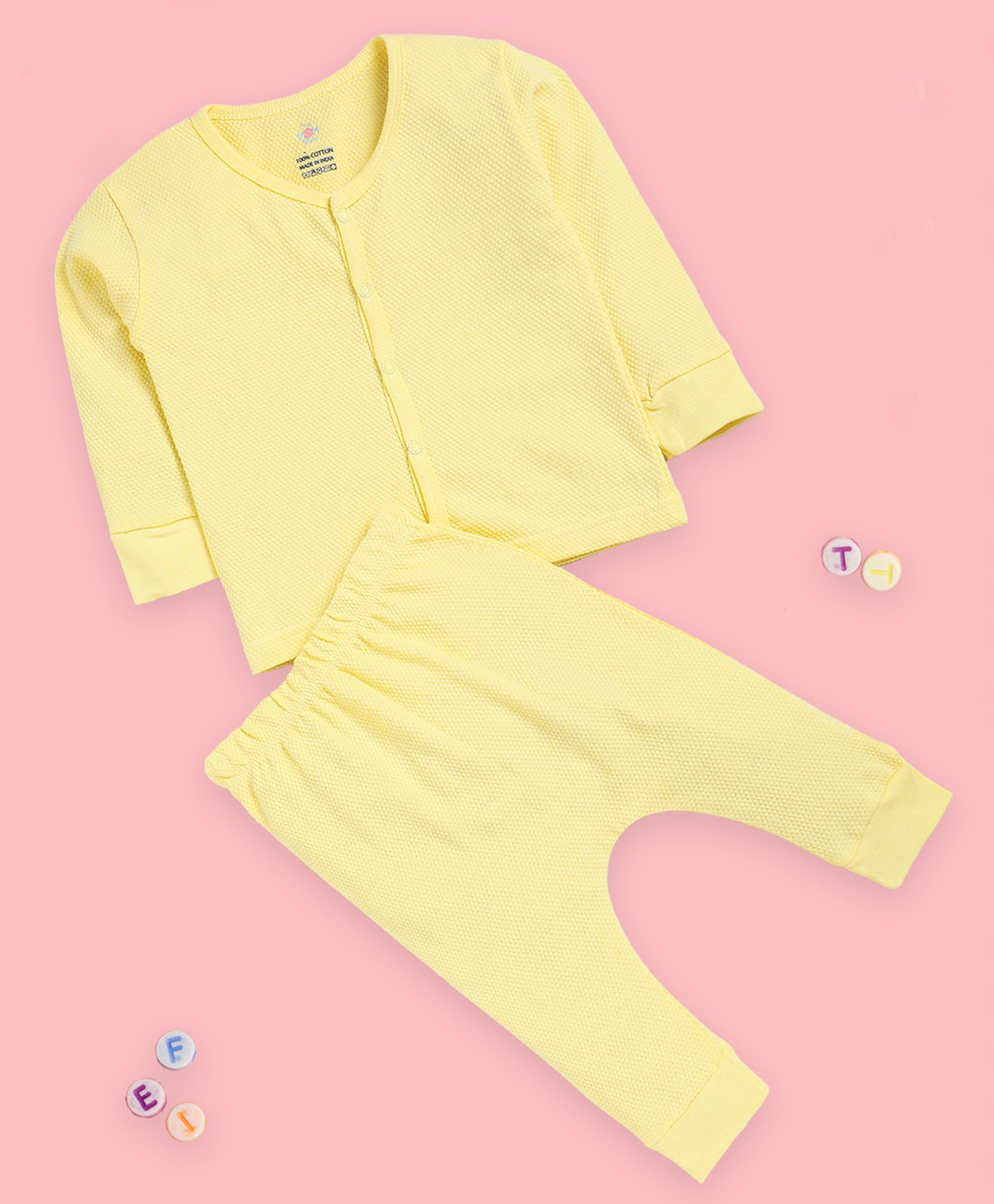 The Mom Store Cotton Knit Full Sleeves Solid Jhabla & Pajama Set - Yellow-picture-29