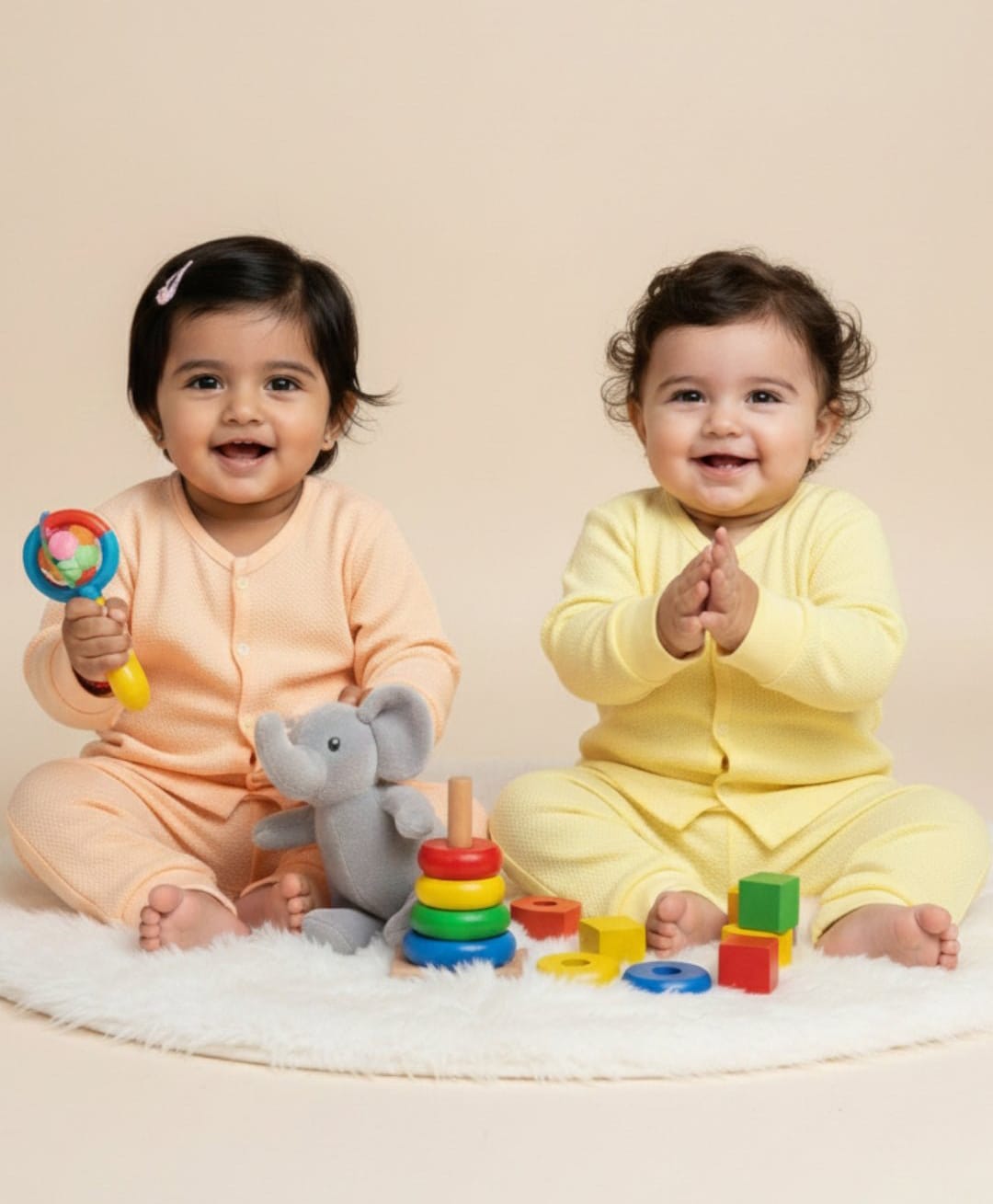 The Mom Store Cotton Knit Pack Of 2 Full Sleeves Solid Jhablas & Coordinating Pajamas Set - Yellow & Orange-picture-31
