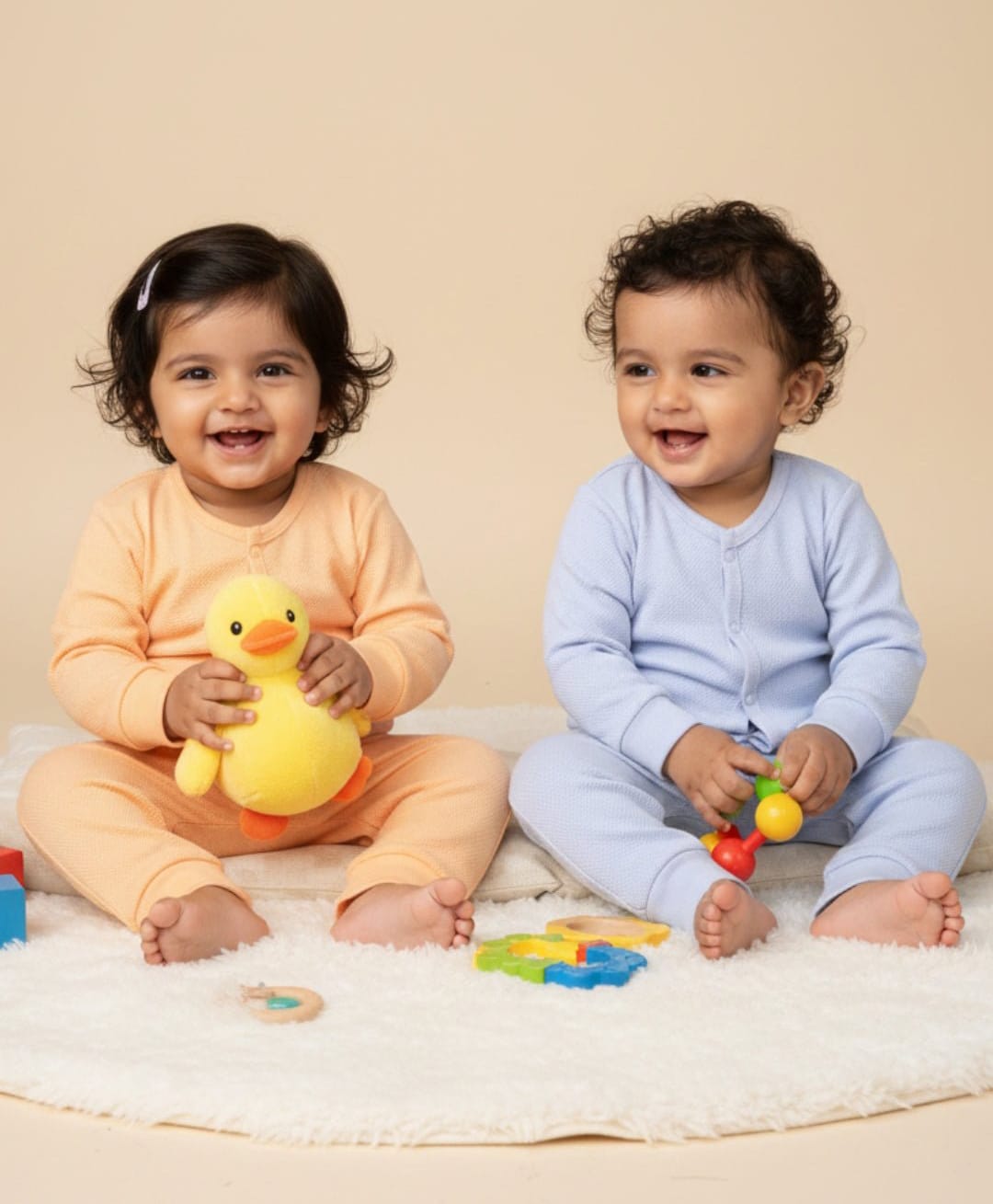 The Mom Store Cotton Knit Pack Of 2 Full Sleeves Solid Jhablas & Coordinating Pajamas Set - Orange & Lavender-picture-30