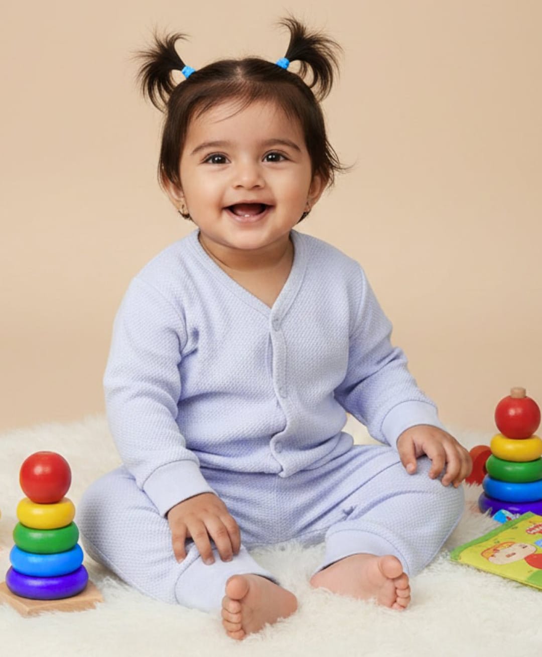 The Mom Store Cotton Knit Full Sleeves Solid Jhabla & Pajama Set - Lavender-image-38