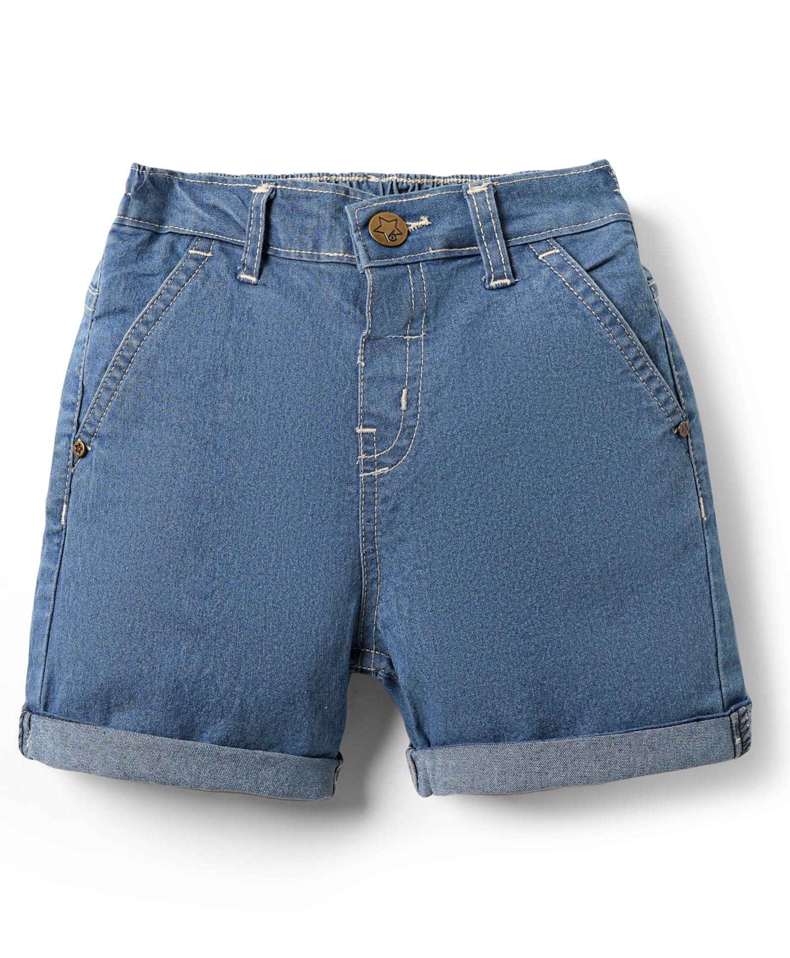Babyhug Mid Thigh Denim Washed Shorts With Stretch - Blue-picture-25