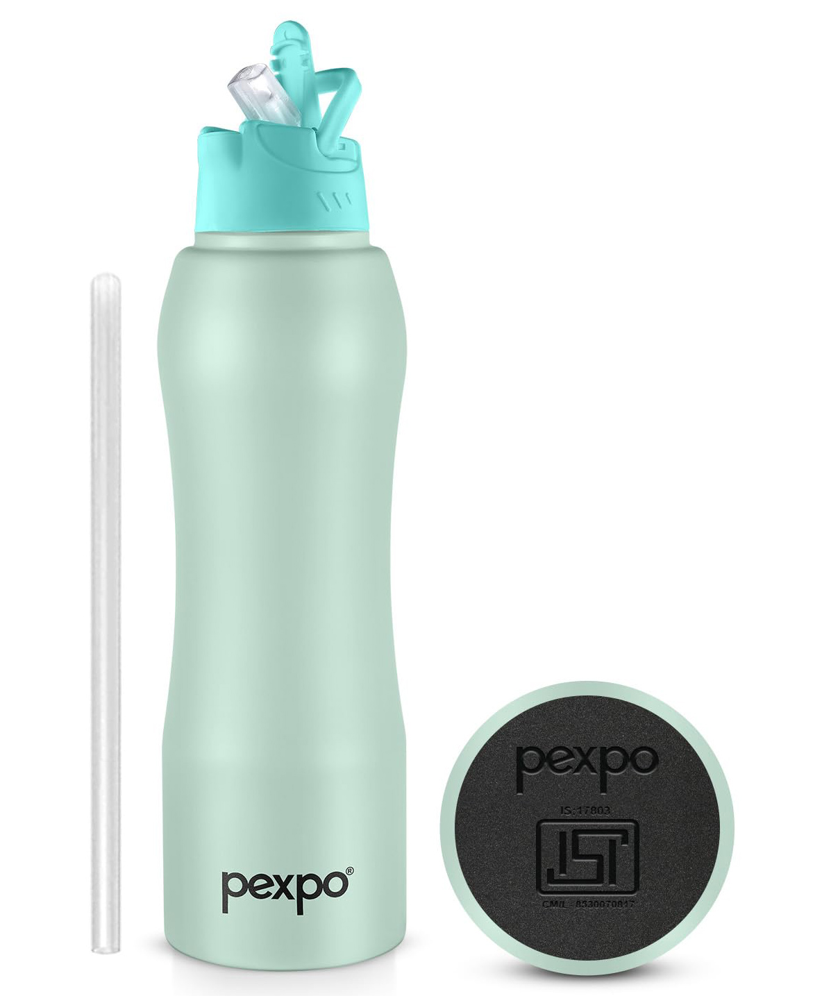 Pexpo Belly Stainless Steel Water Bottle with Straw Lid Sipper Cap, 750 ml, Sea Green|Fast Cooling |Single Wall| Easy Grip | Home, Office, Gym, School, Yoga, Trekking, Men, Women & Kids-image-44