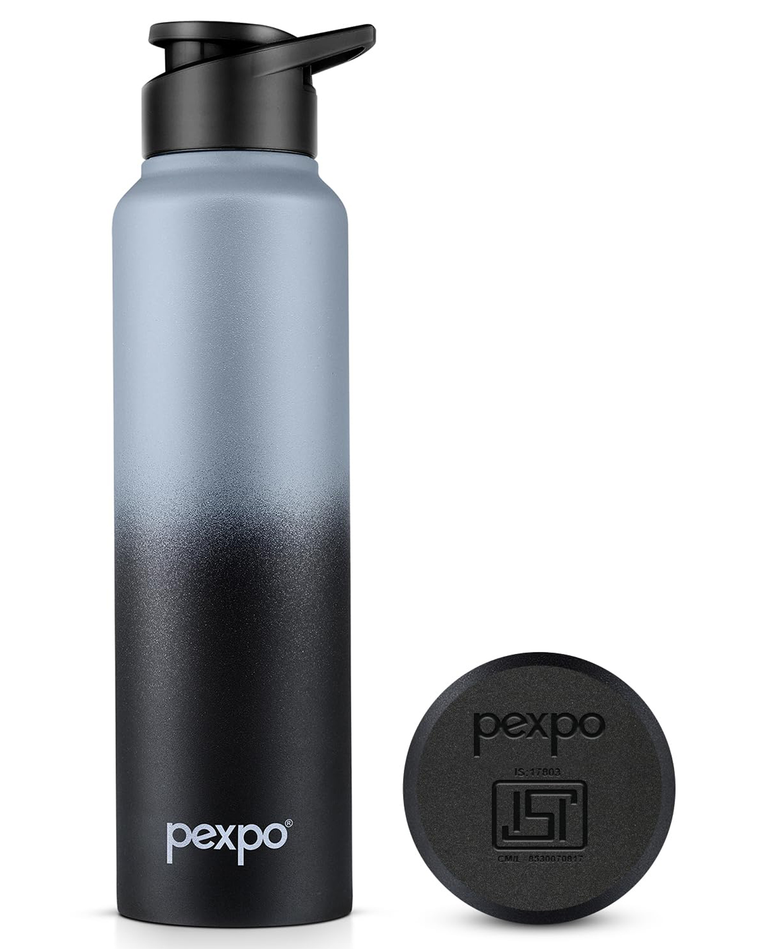 Pexpo Craft Pro Stainless Steel Sports/Fridge Water Bottle with Sipper Cap, Grey-Black Ombre | Eco friendly | BPA Free - 1000 ml-image-5