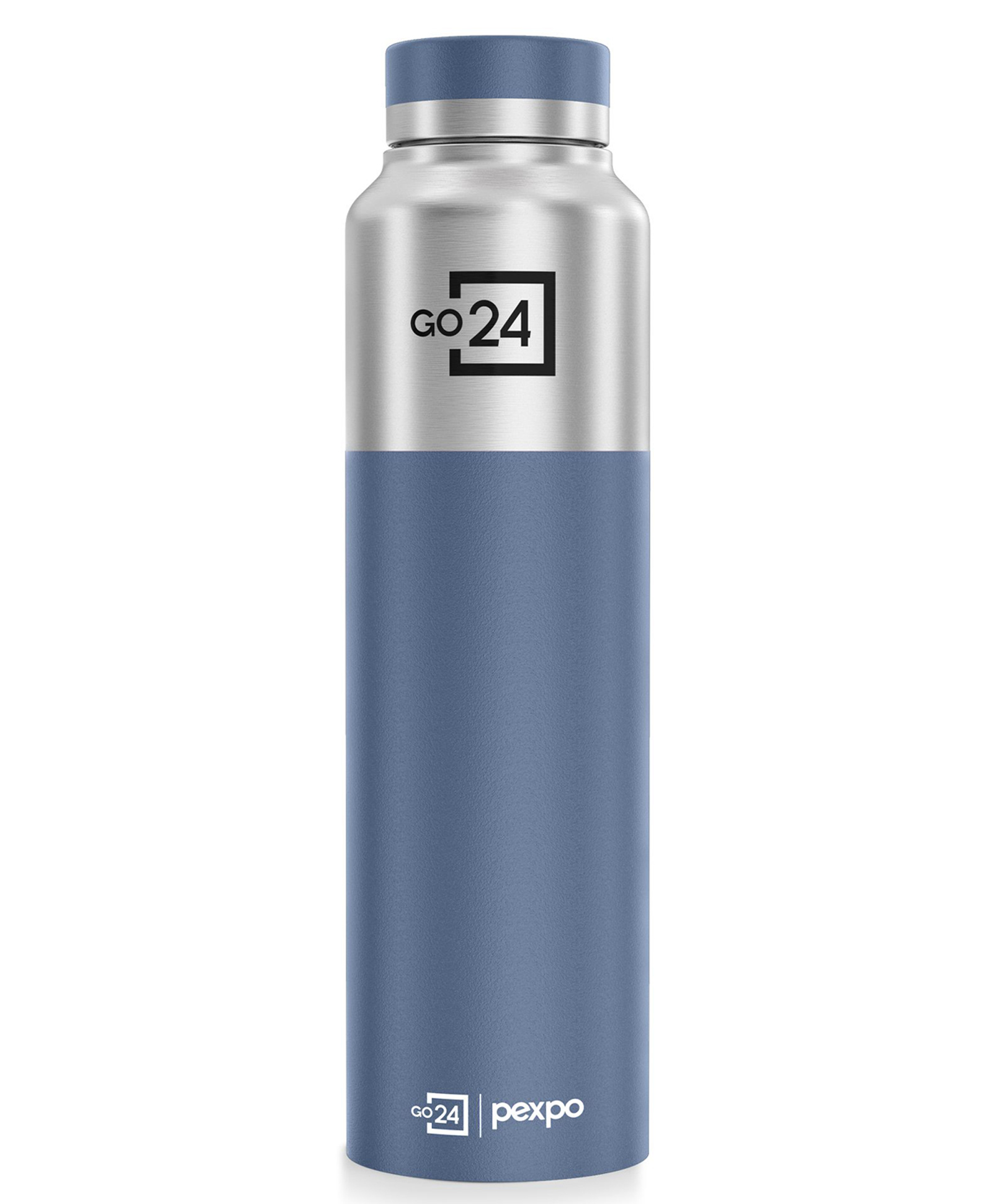Pexpo Crown Stainless Steel Sports/Fridge Water Bottle, Silver-Denim Blue Dual Tone | Eco friendly | BPA Free | Water Bottle for Office, Gym, School, Yoga, Trekking, Adults & Kids - 1000 ml-image-1