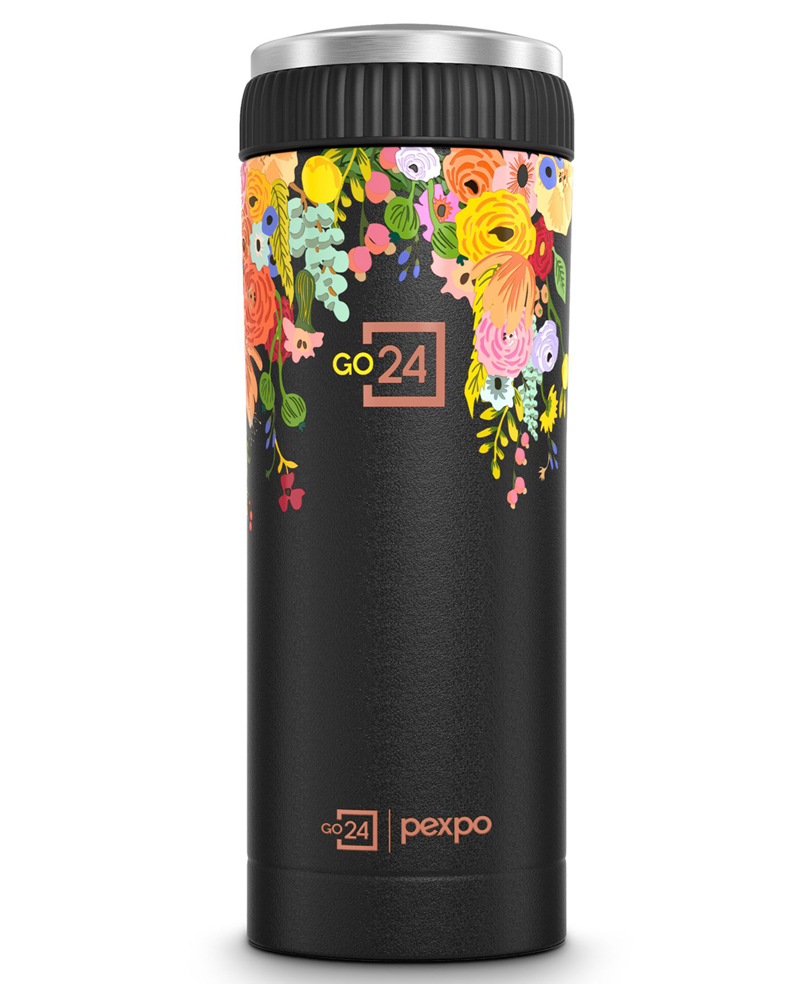Pexpo Crypto Hot & Cold Stainless Steel Water Bottle |Vacuum Insulated Flask|ISI Certified |500 ml, Black-Flower Print| Office | Home |Gym|Adults-image-8