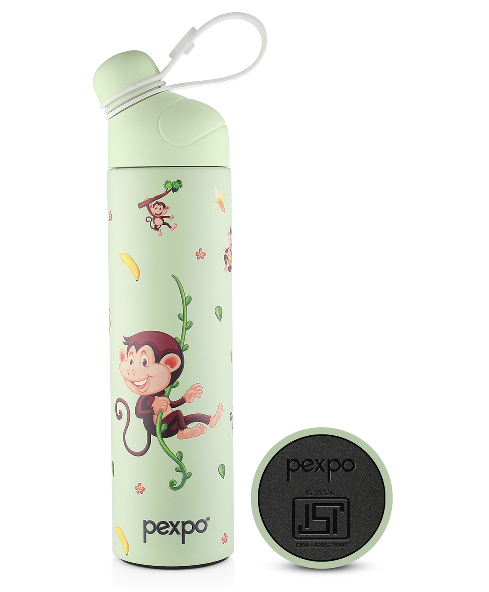 Pexpo Pico Pro Cute Sipper|Hot & Cold 500ml Stainless Steel Water Bottle for 6+ years Kids | Monkey UV Printed Design |Vacuum Insulated|Leak Proof & BPA Free|School, Picnic, Travel|Limited RCB Edition-image-31