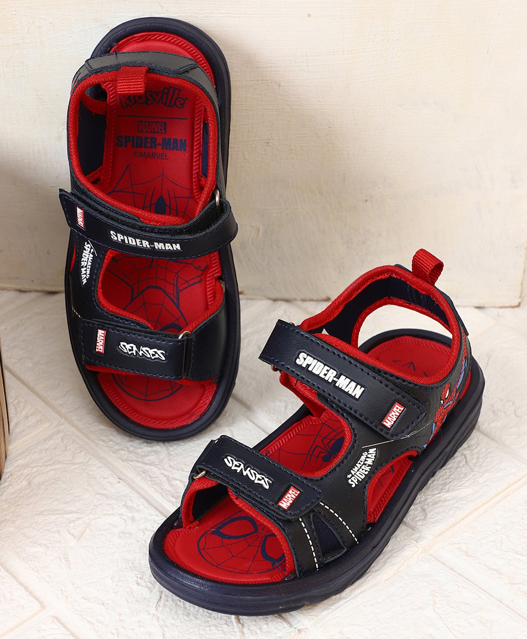 Kidsville Marvel Avengers Featuring Spiderman Text Printed Sandals - Navy Blue-image-30