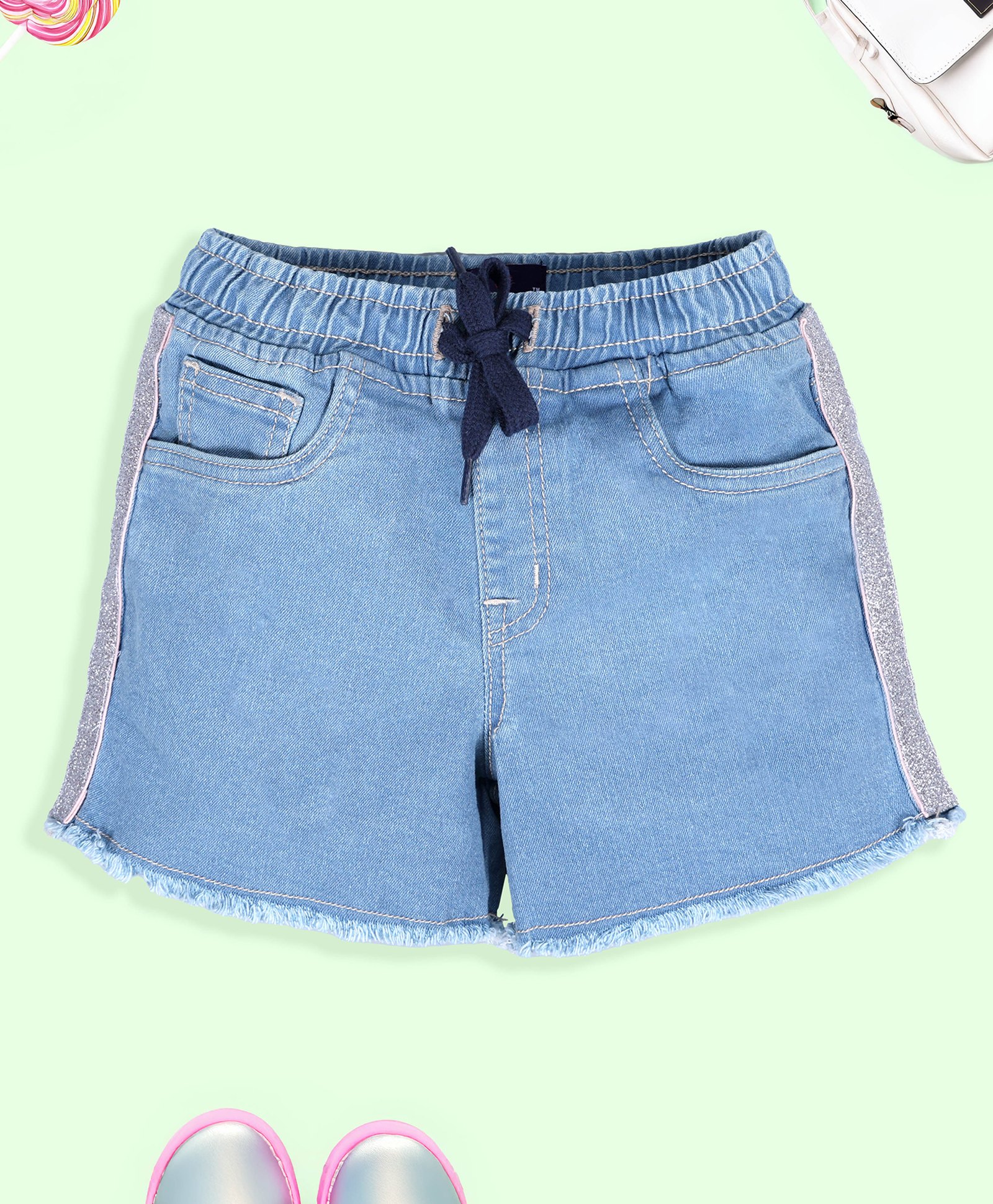 Kiddopanti Denim Hem Distressed & Taped Shorts - Light Blue-picture-17