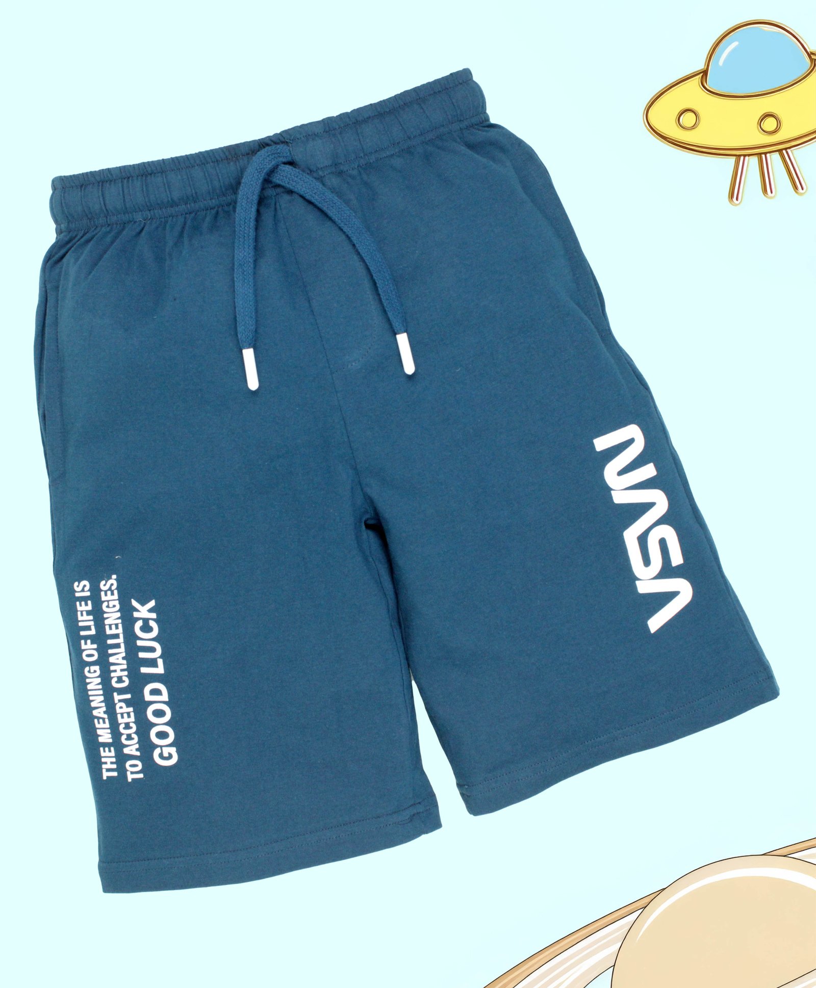 Kiddopanti Cotton Nasa Text Printed Shorts - Blue-picture-13