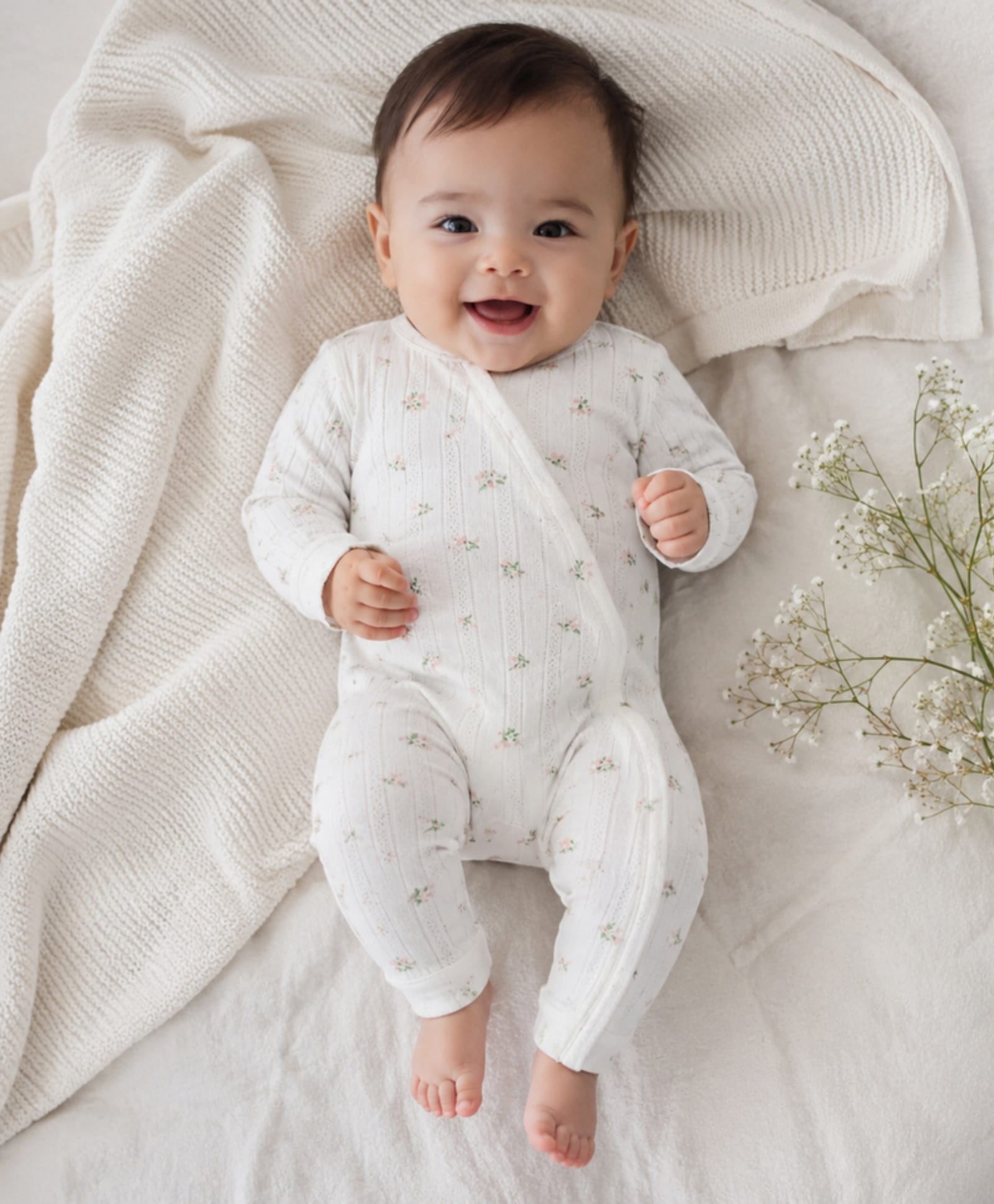 My Milestones Cotton Full Sleeves Floral Printed Bio Washed Romper - Off White-image-37