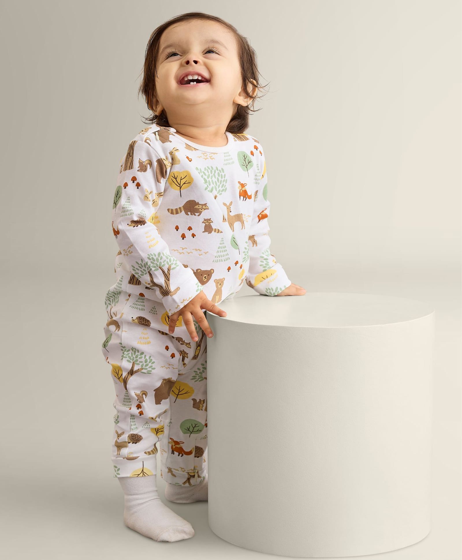 My Milestones Bio-Wash 100% Cotton Baby Boy Woodland Wonder Print Romper - White-image-6