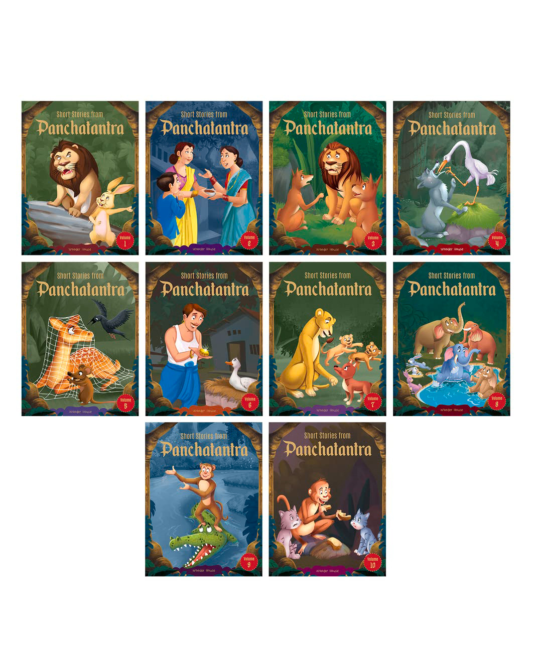 Short Stories From Panchatantra - Collection of 10 Books: Abridged Illustrated Stories for Children (With Morals) Story Books, Pack of 1- English