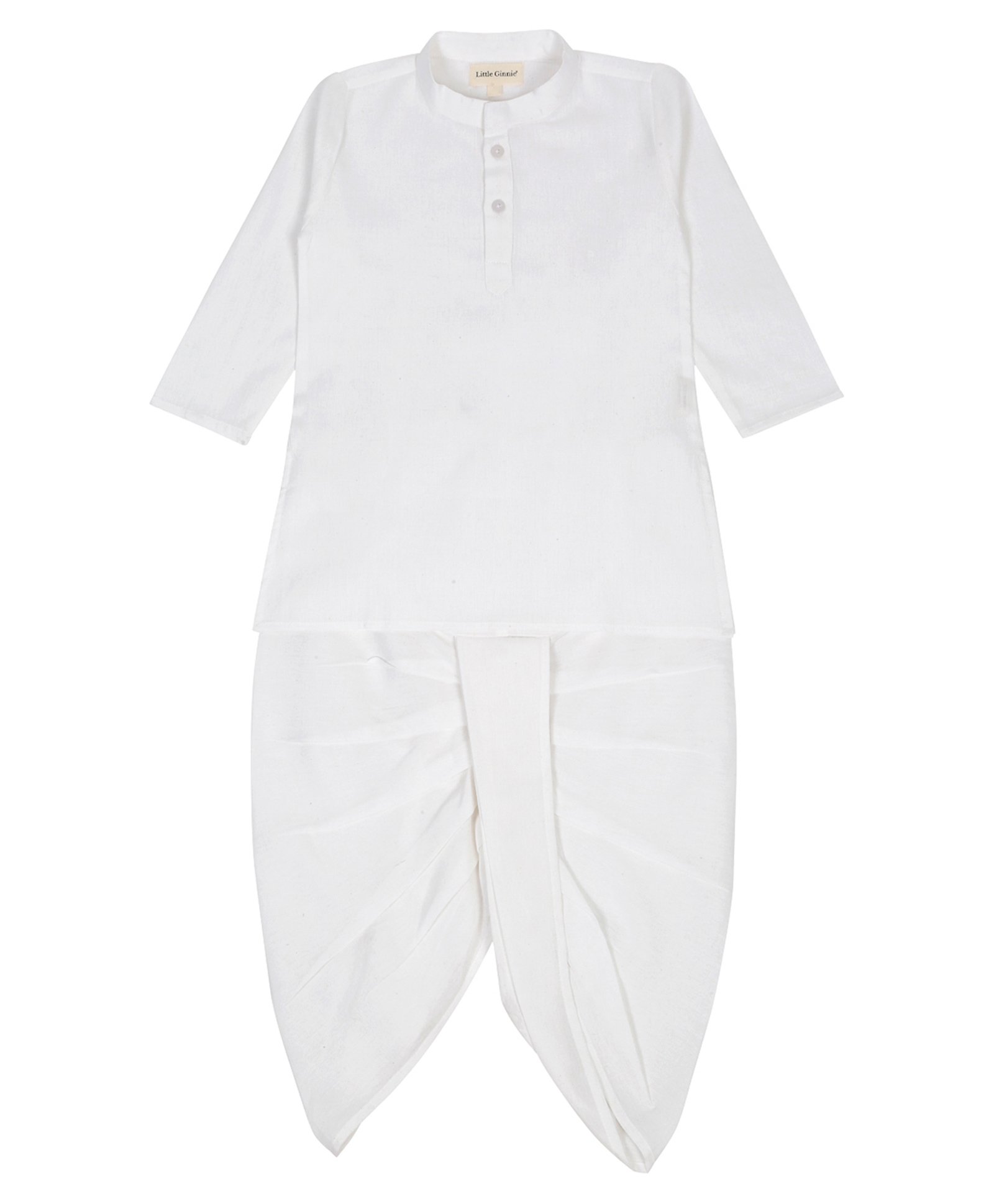 Little Ginnie Cotton Full Sleeves Solid Kurta & Dhoti Set - White-picture-35