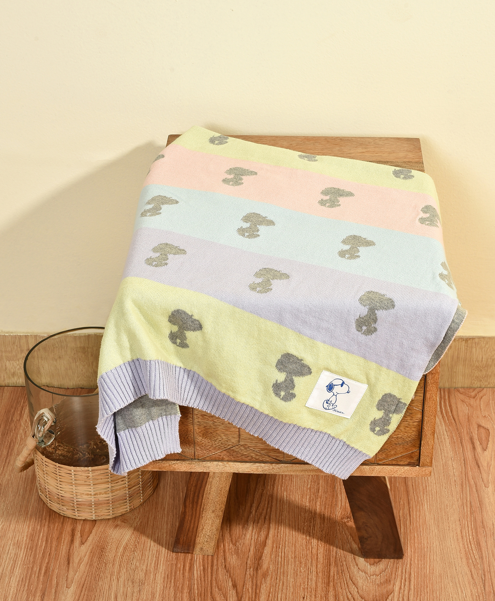 Mi Arcus Peanuts Snoopy Printed 100% Cotton Premium Ultra Soft Knitted Mini Me Blanket- Grey-image-46