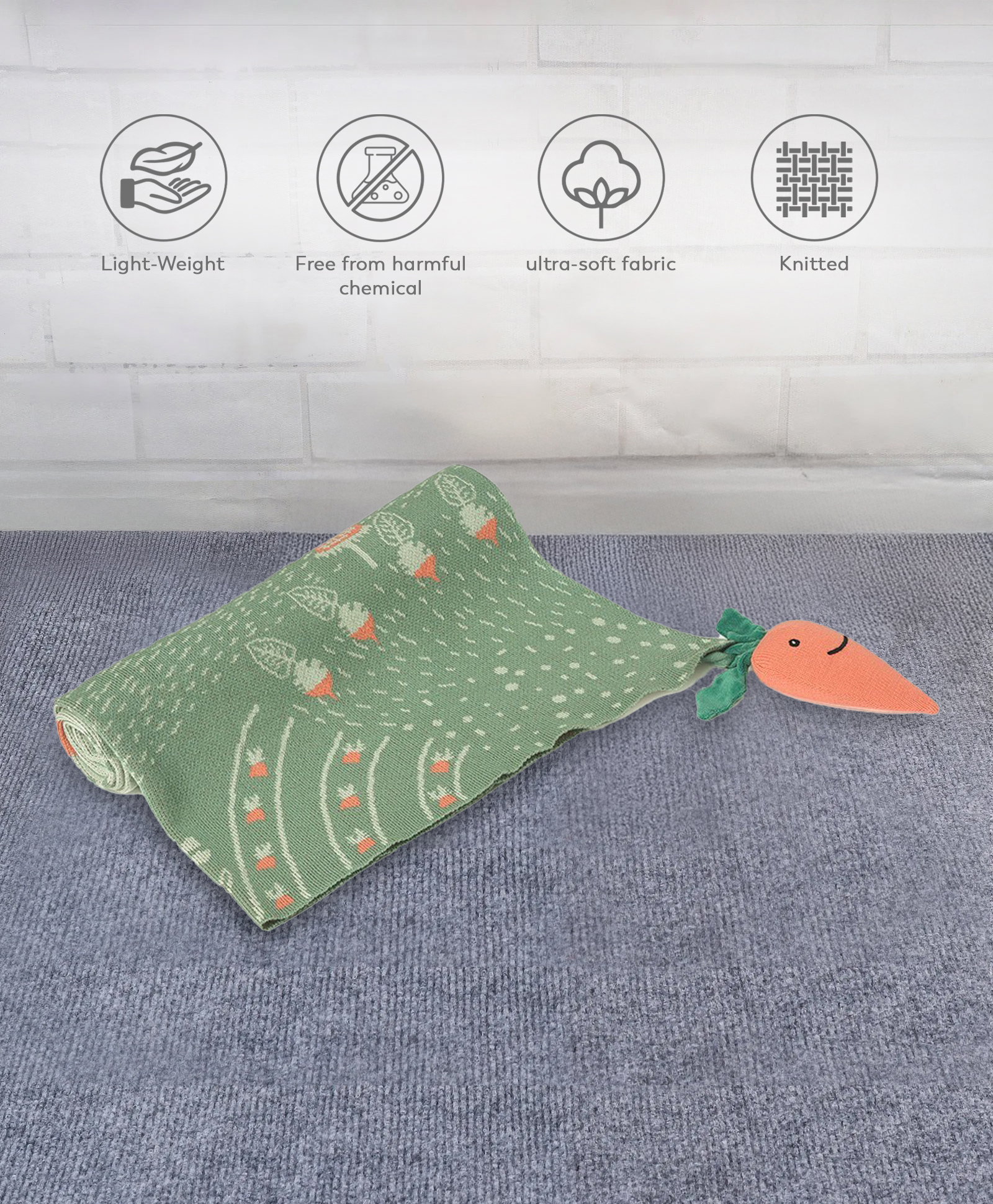 Mi Arcus Grow Kind Mini Me Knitted Blanket with Carrot Applique - Olive Green-image-5