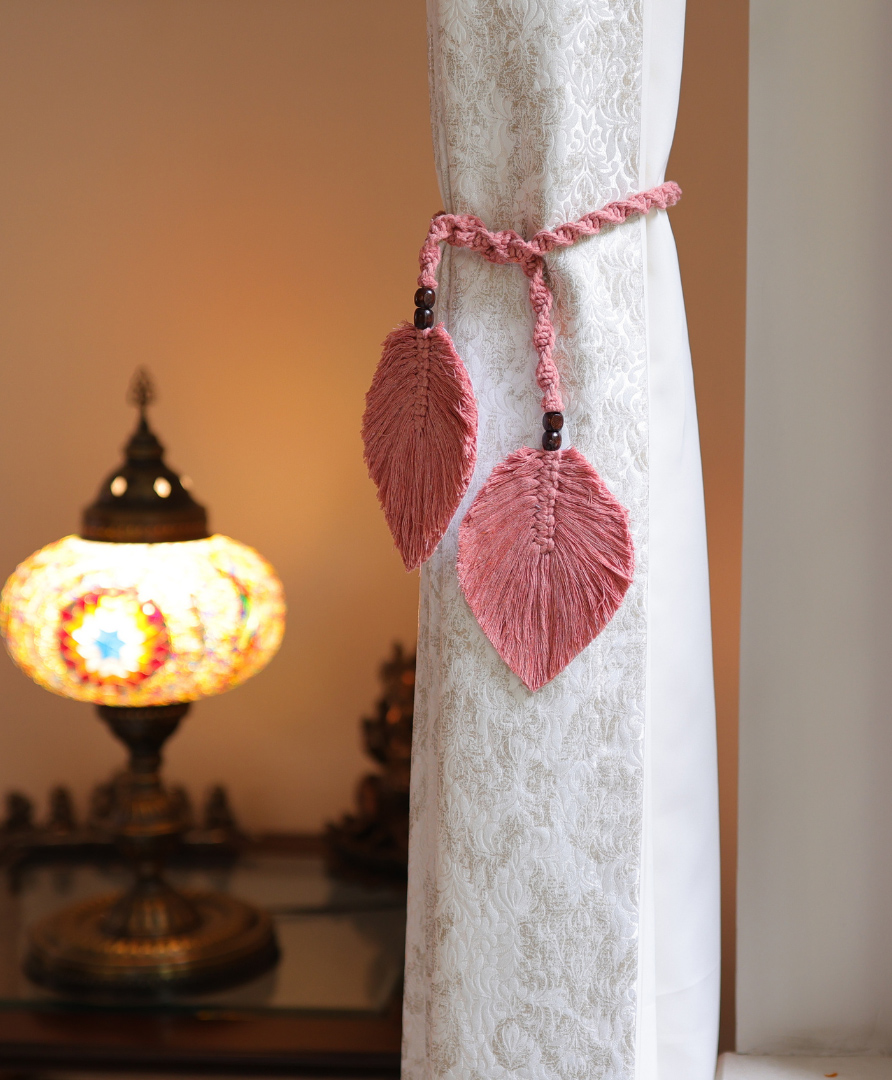 Sarmaya Peach Macrame Leaf Curtain Ties-picture-21