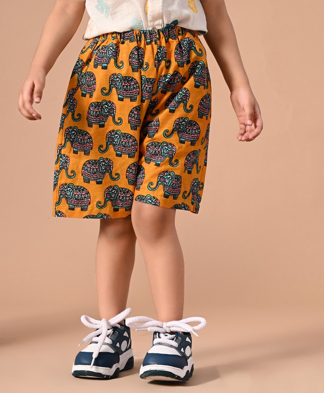 MoMaaPure Cotton Elephant Motifs Printed Shorts - Mustard-image-33