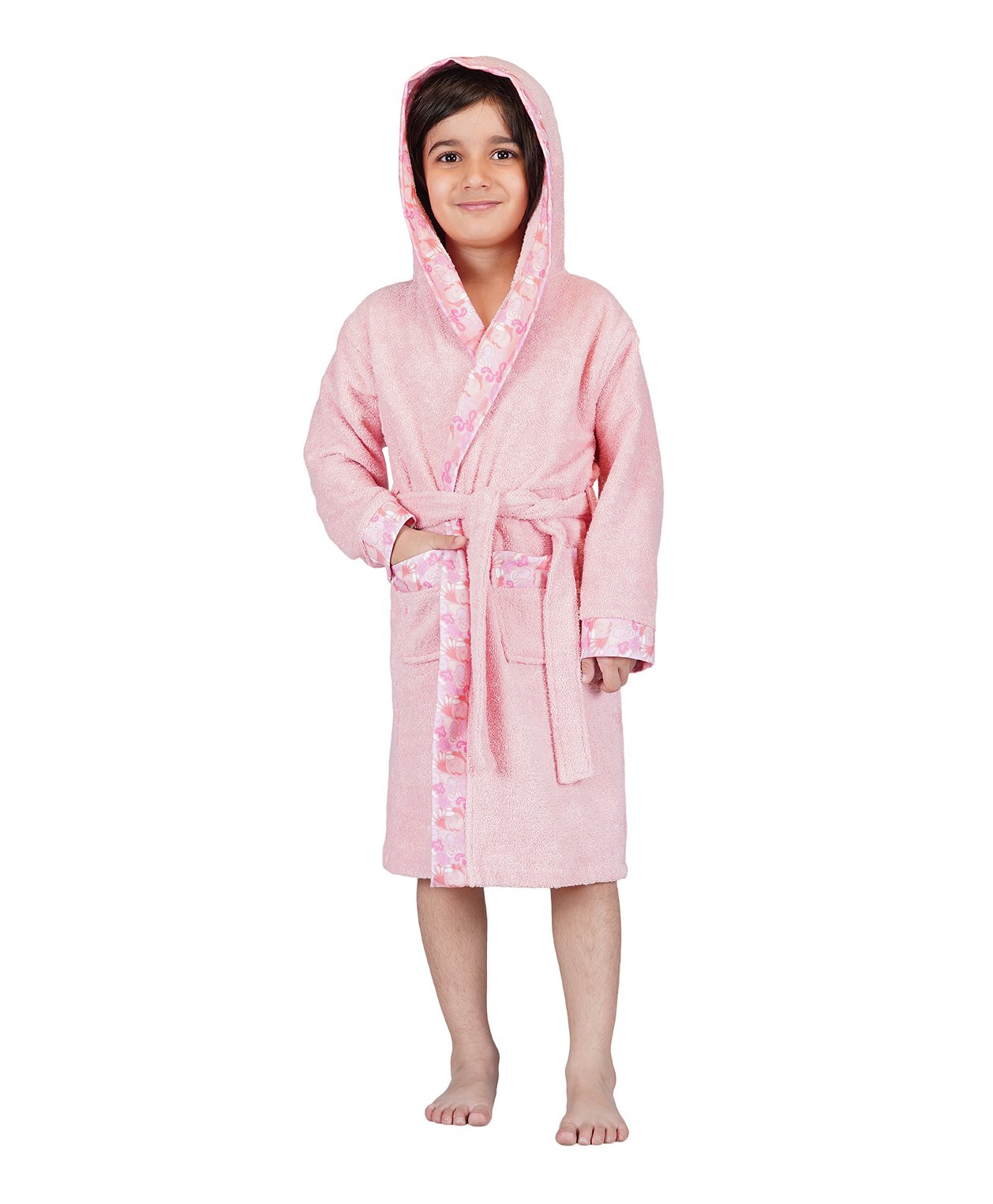 Rangoli Bamboo Full Sleeves Abstract Printed Ultra Soft Bath Robe With Attached Adjustable Belt - Peach-picture-22