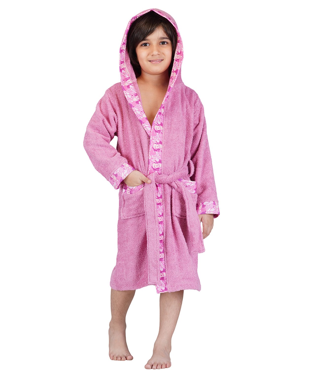 Rangoli Bamboo Full Sleeves Floral Printed Ultra Soft Bath Robe With Attached Adjustable Belt - Purple-picture-24