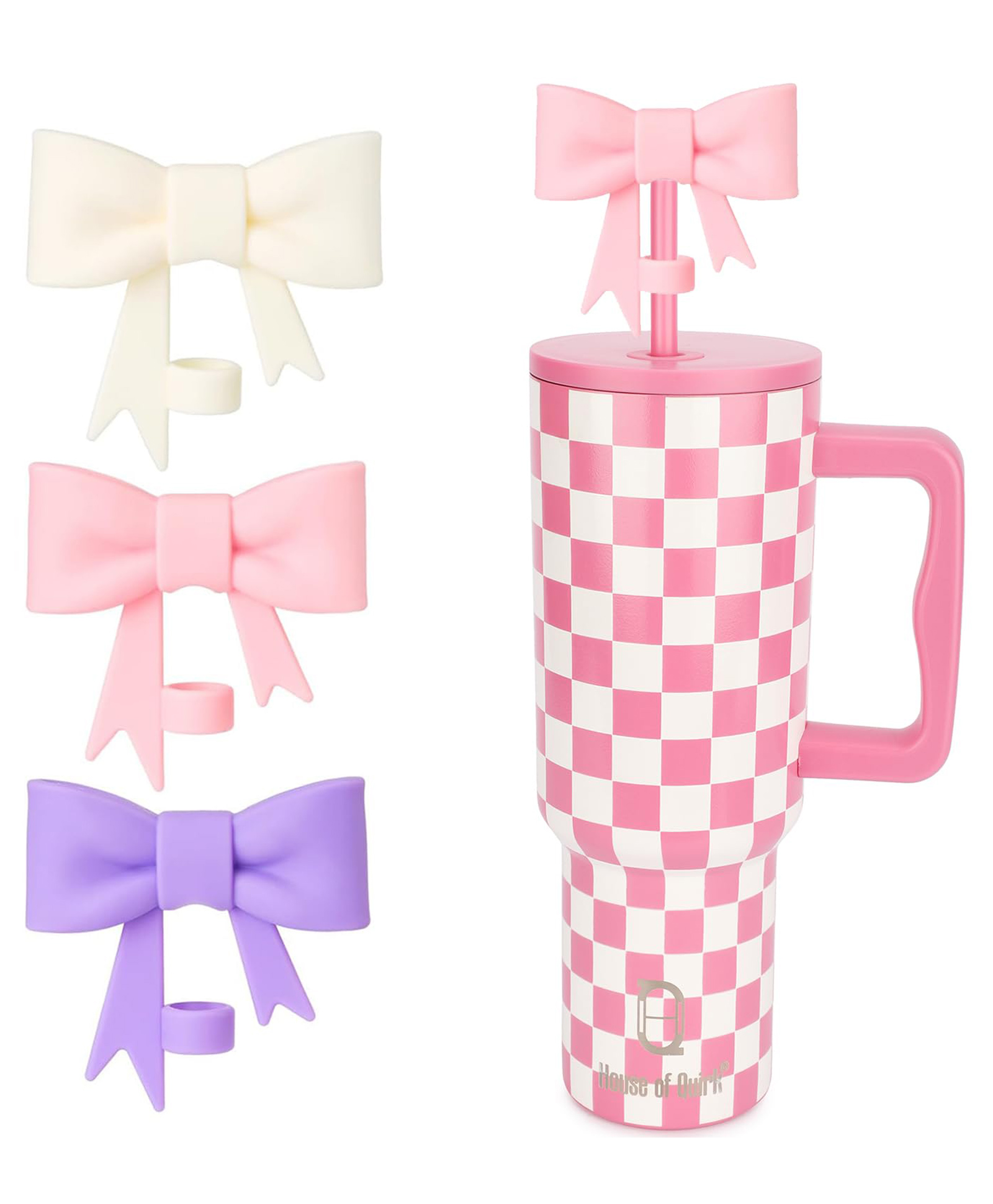 House of Quirk Silicone Straw Covers Cap Compatible with Tumbler Set of 3 Bow - Multicolor-image-43