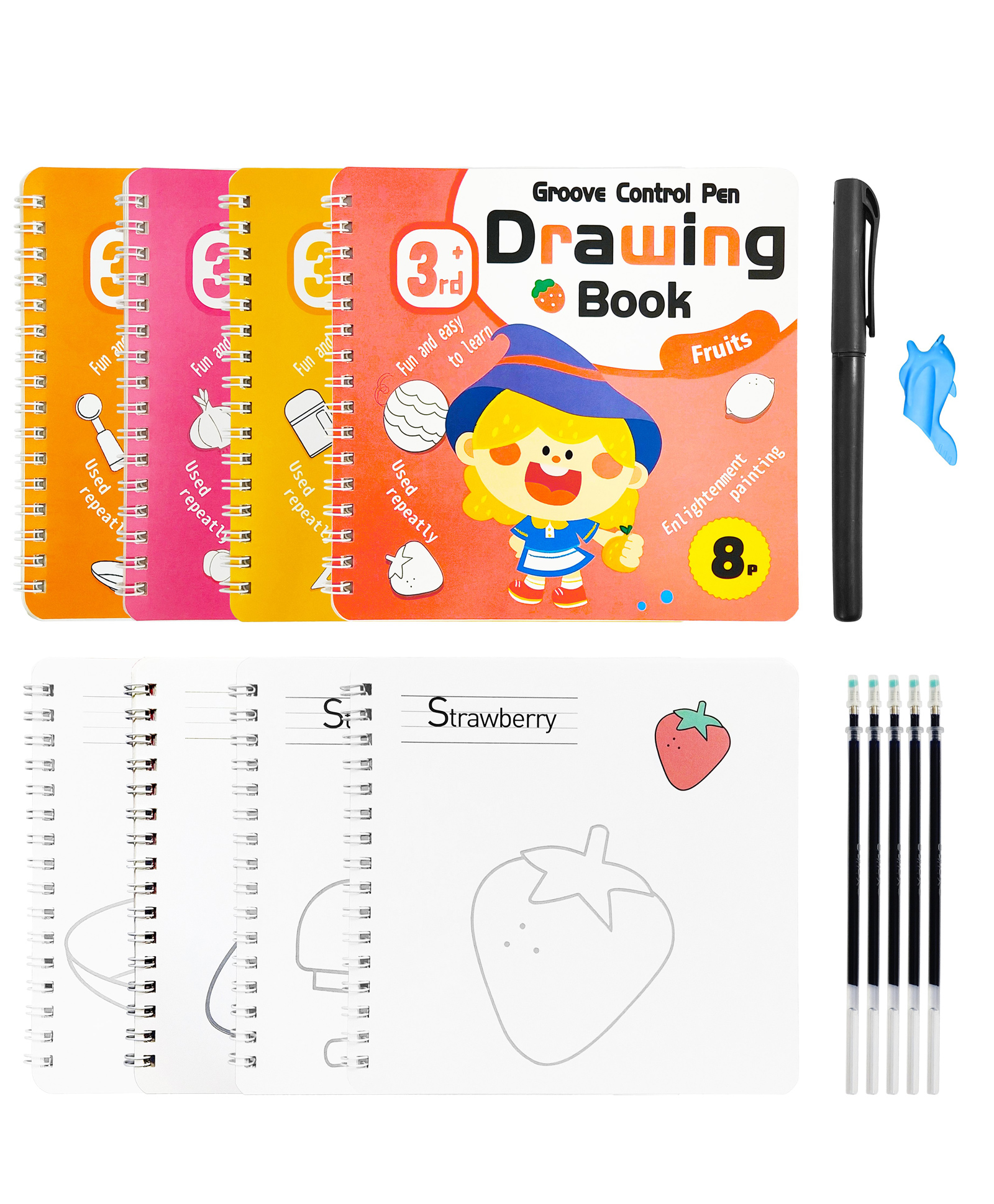 VGRASSP Magic Groove Drawing Book Toy For Kids With Pen And 5 Refills - Educational Reusable 4 Pcs Tracing Practice Workbook - Color and Design May Vary-image-44