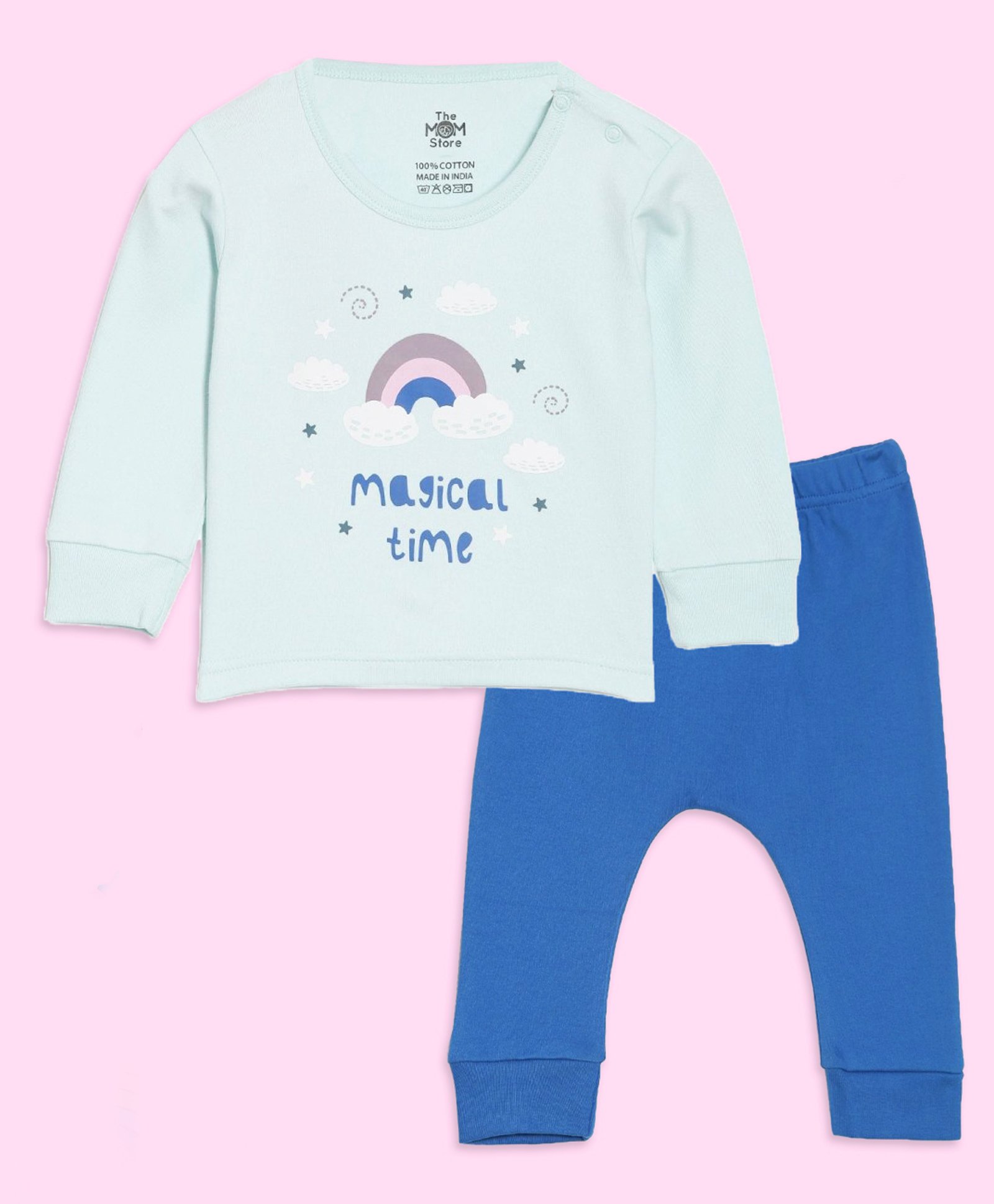 The Mom Store Cotton Full Sleeves Magical Time Text Printed Night Suit Set - Multi Colour-picture-22