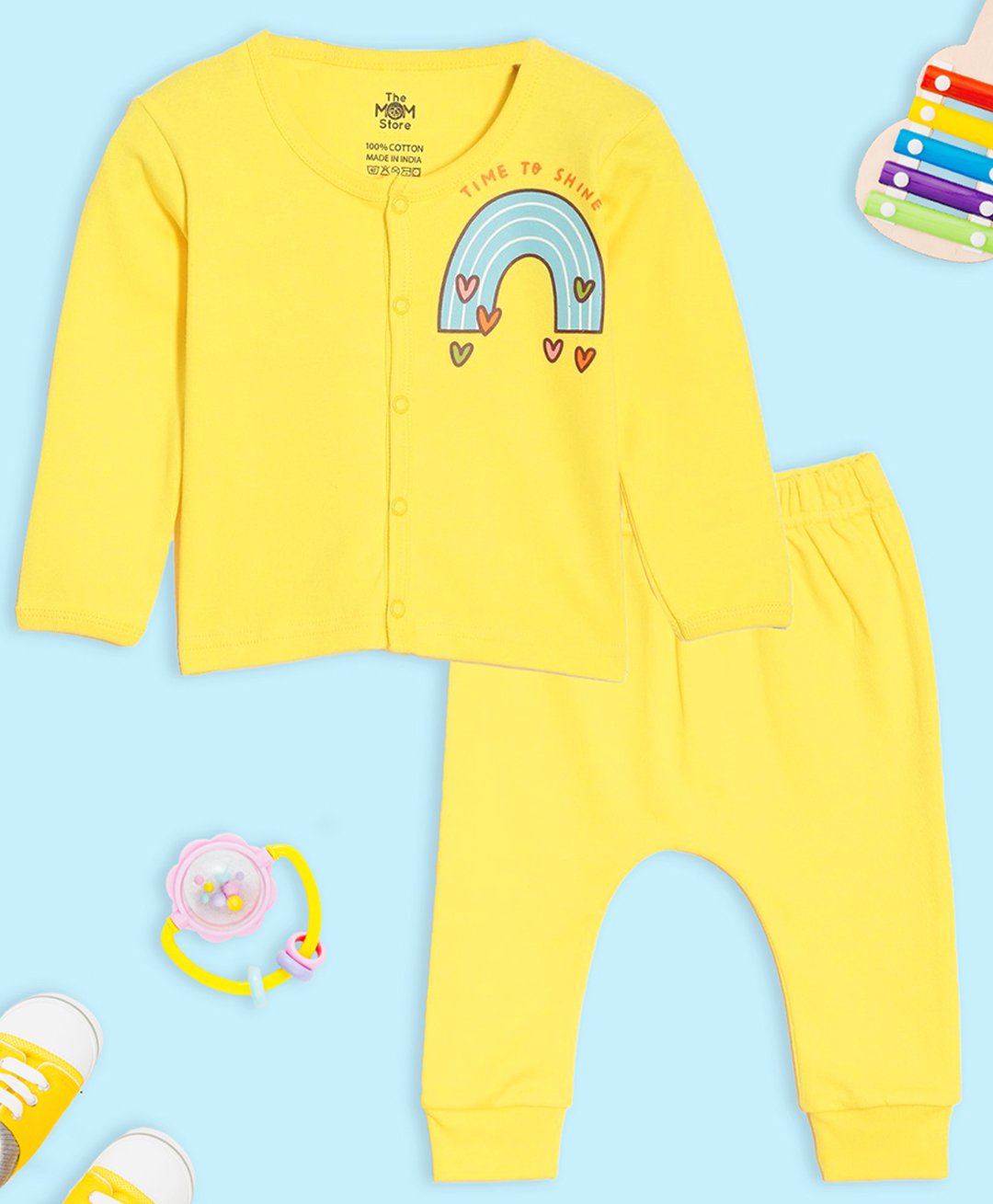 The Mom Store Cotton Knit Full Sleeves Hearts Printed Shirt & Pajama Set - Multi Colour-image-27