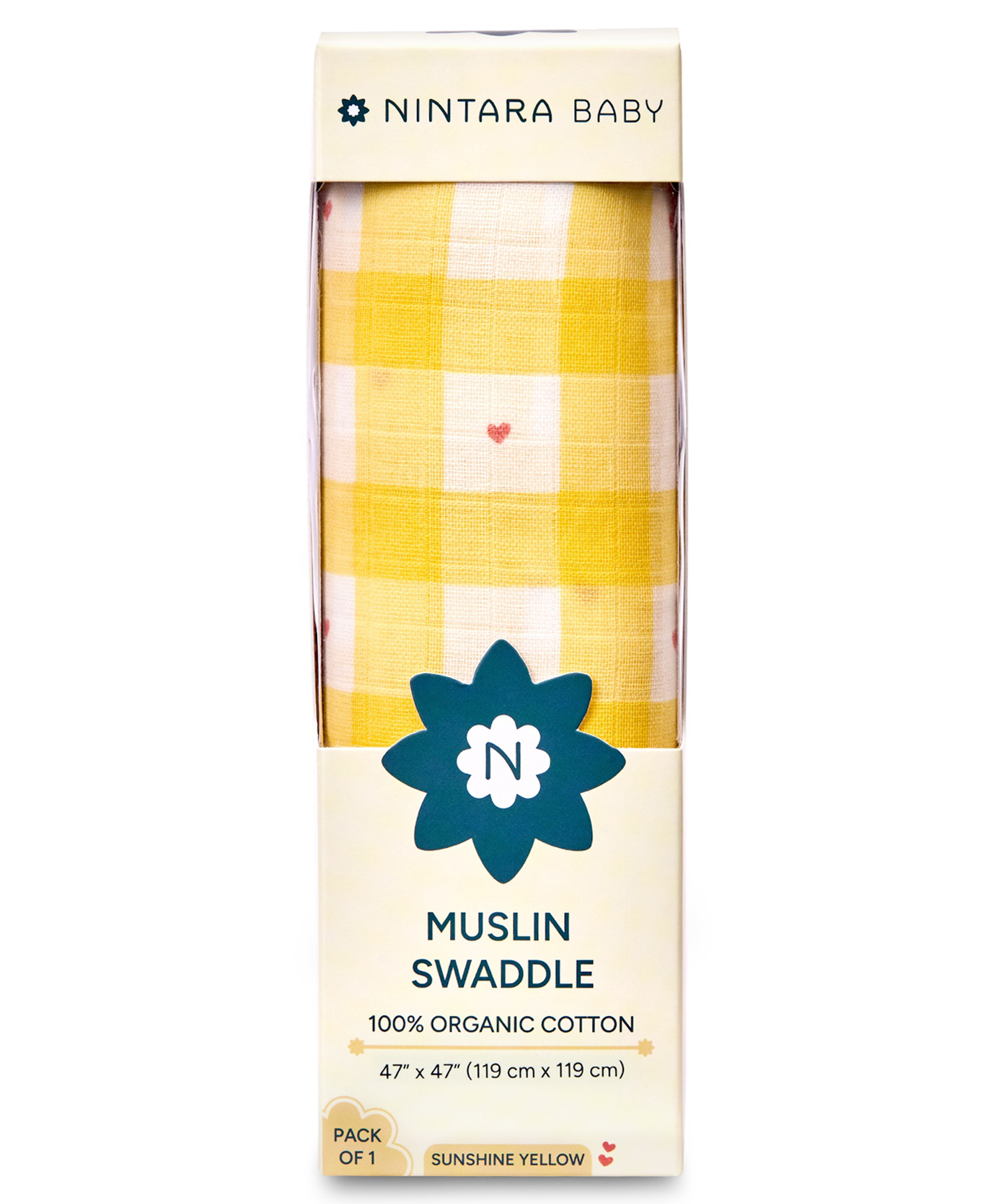 Nintara Baby Soft, Breathable, Lightweight, 100% Organic Cotton Extra-Large Swaddle Pack of 1 - Sunshine Yellow-image-26