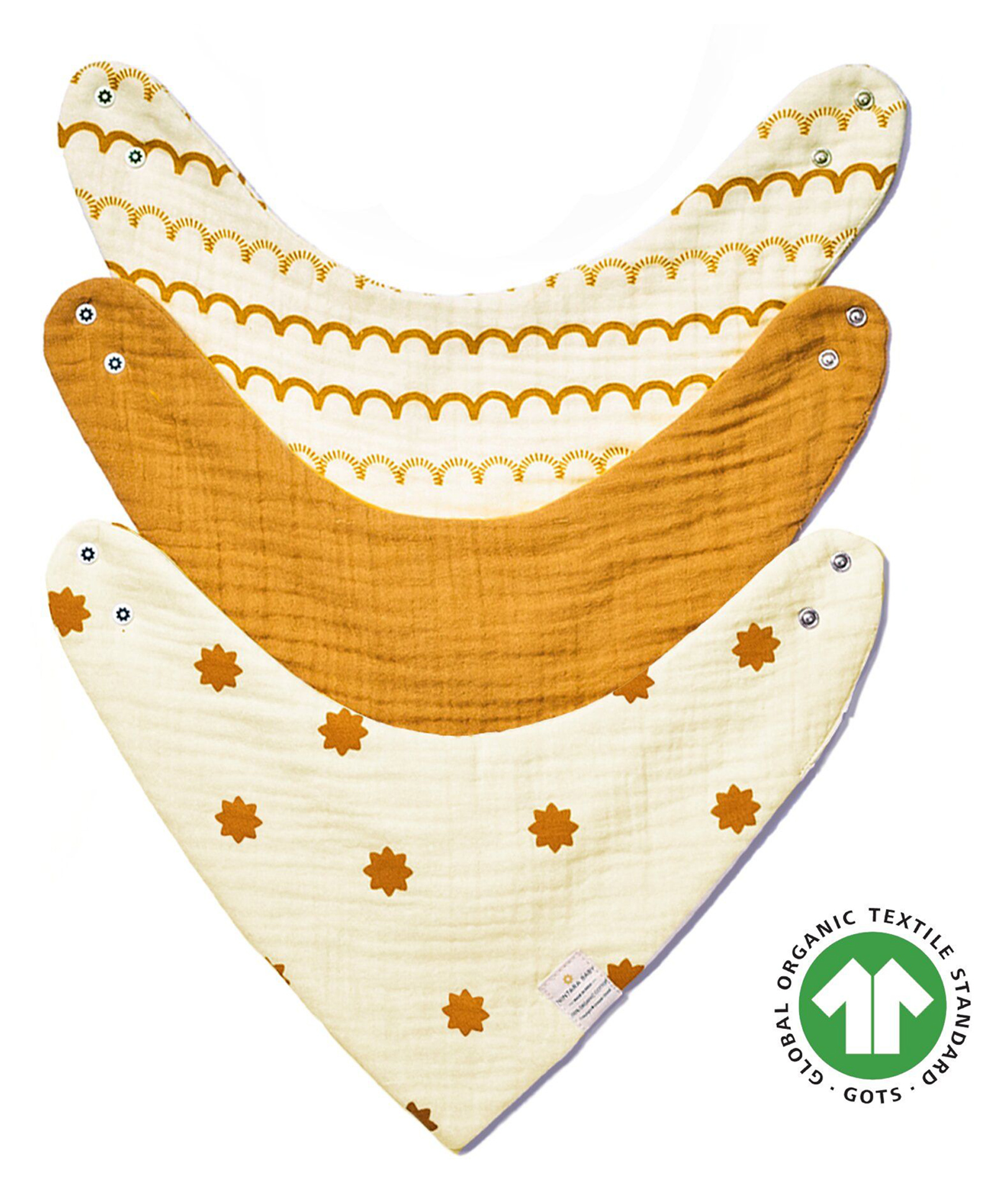 Nintara Baby Extra-Soft, Absorbent, 100% Organic Cotton Bandana Bibs Pack of 3 - Beige-image-38