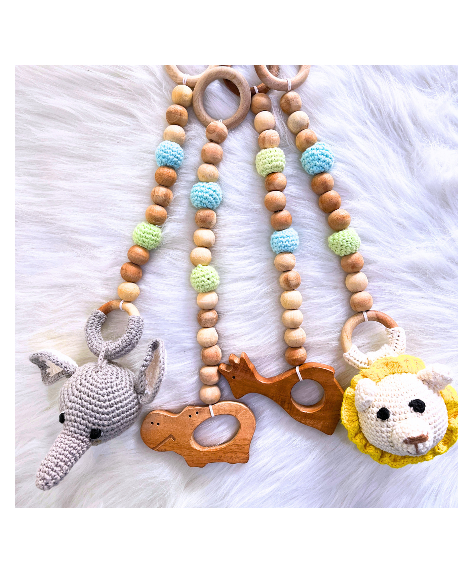 Taruh Kids Set of 4 Play Gym Hanging Toys With Crochet Rattles & Neem Teethers (Jungle Theme)-image-24