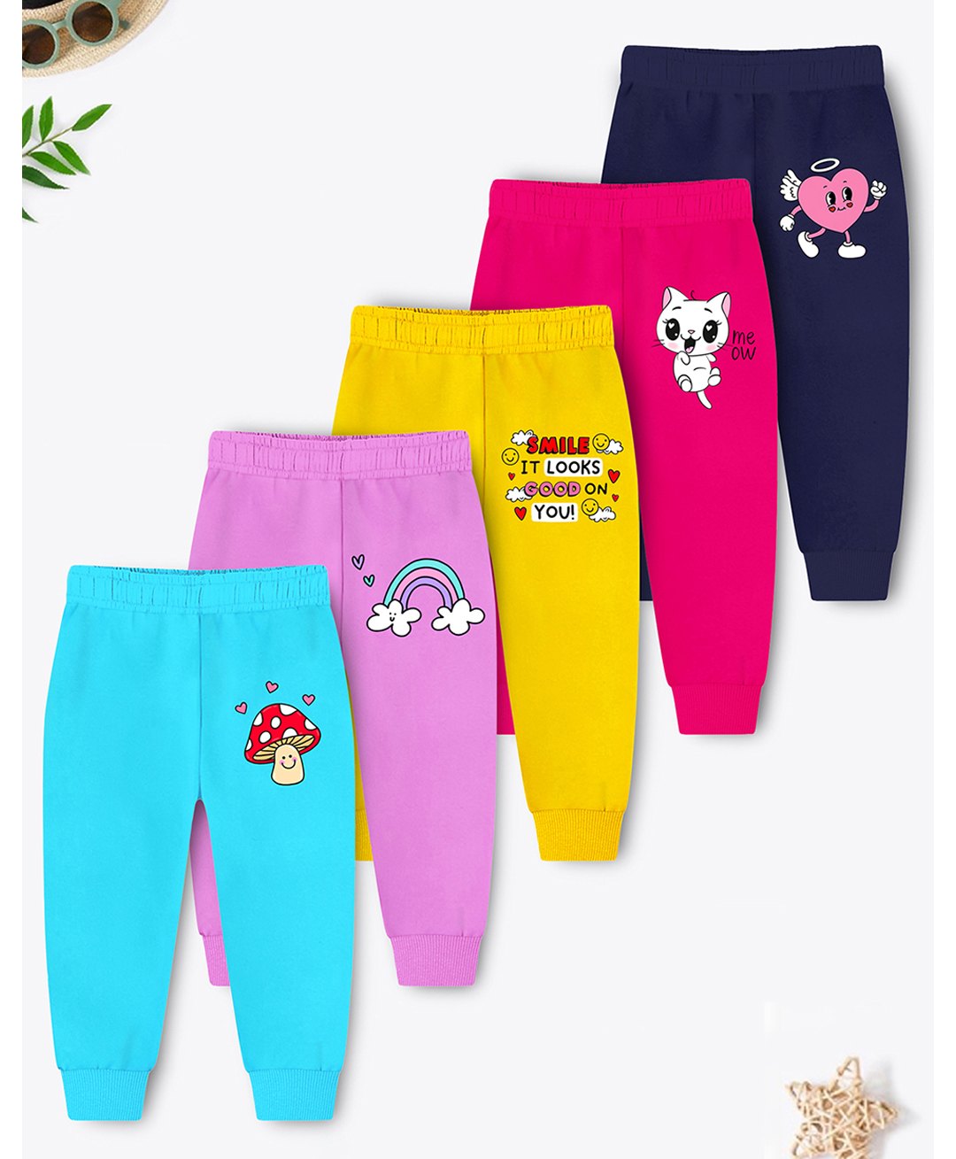 Trampoline Cotton Blend Pack Of 5 Cat & Heart Printed Pajamas - Multi Colour-picture-34