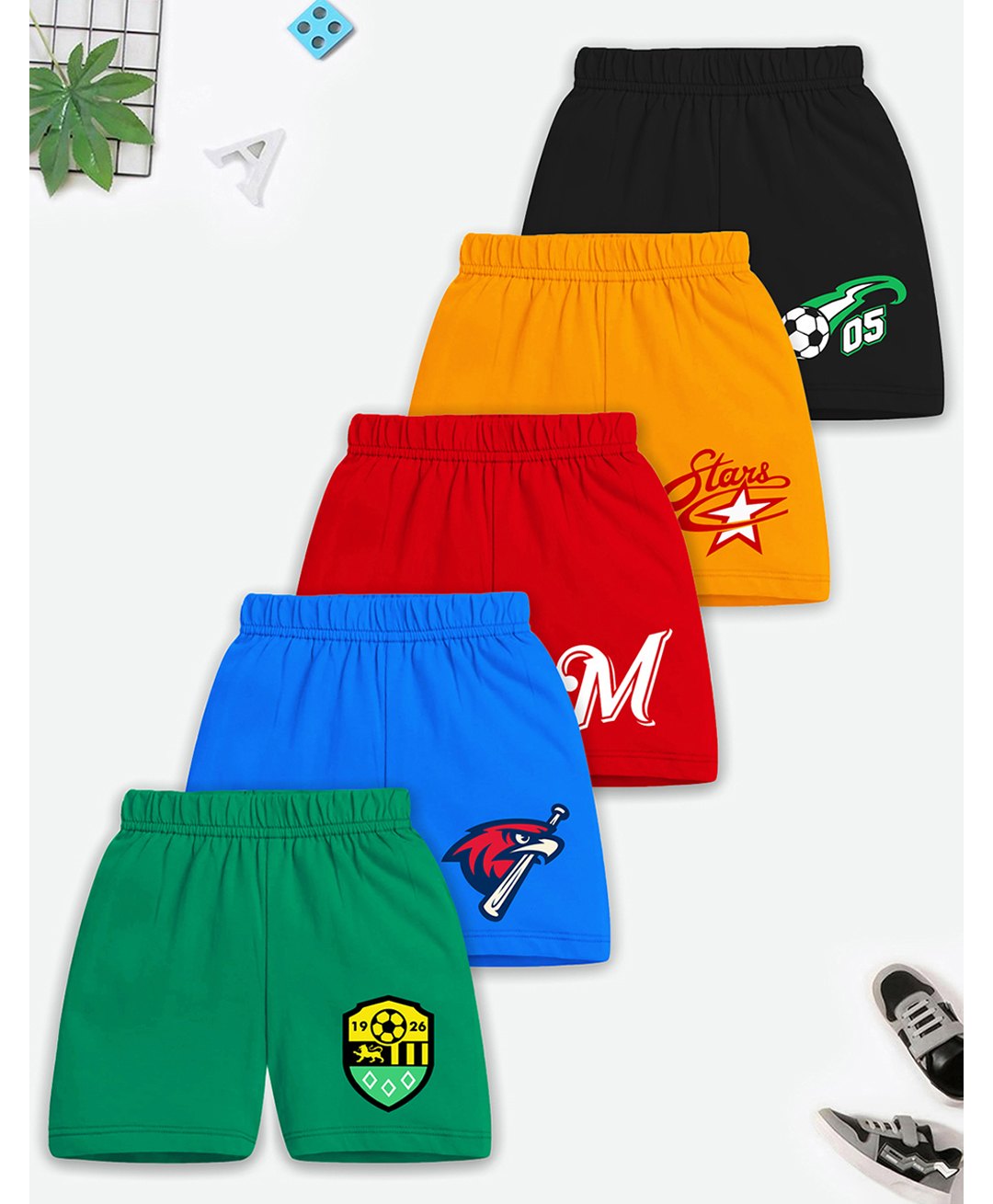 Trampoline Cotton Blend Pack Of 5 Eagle & Football Printed Shorts - Multi Colour-picture-15