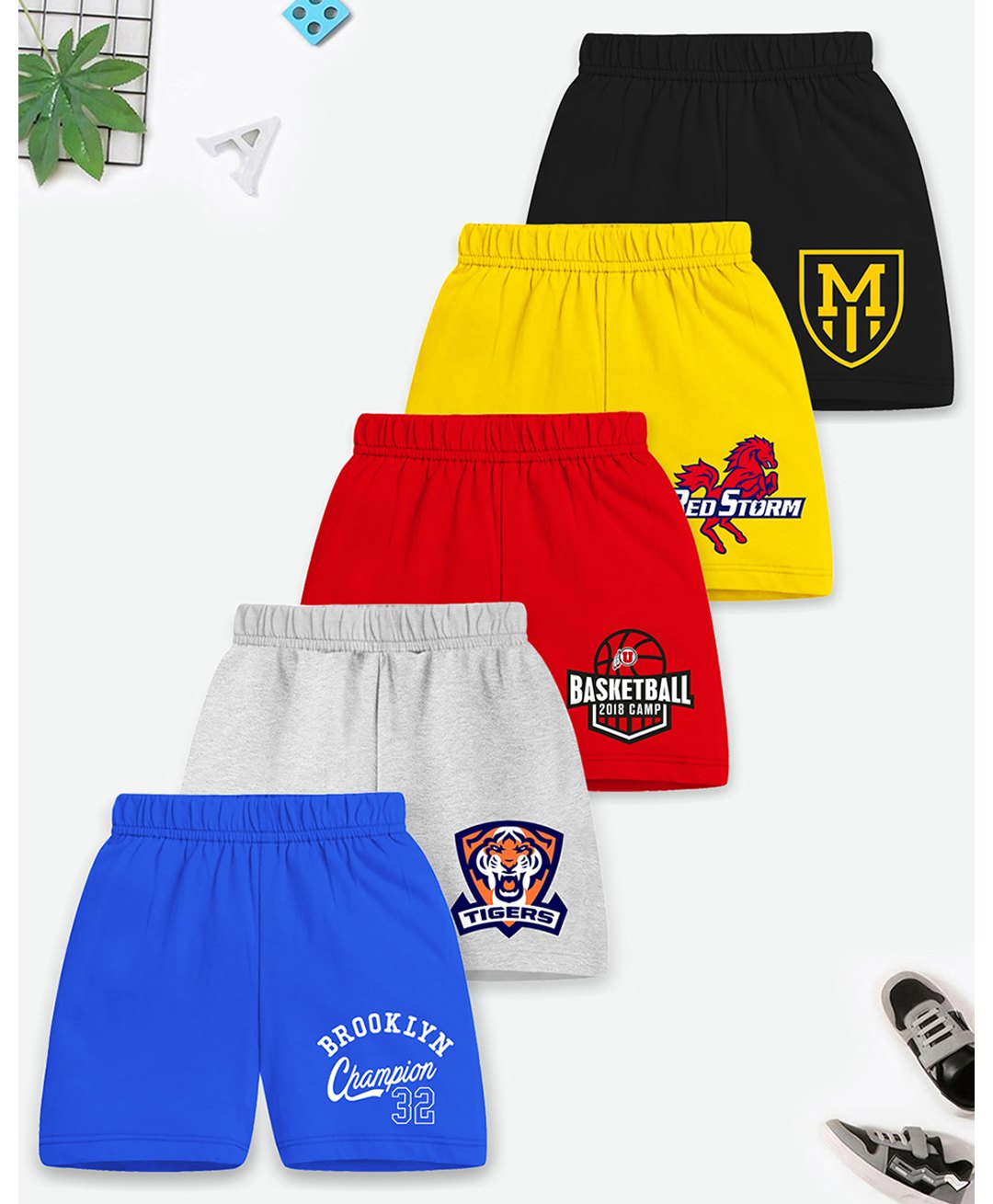 Trampoline Cotton Blend Pack Of 5 Typography Printed Shorts - Multi Colour-picture-22