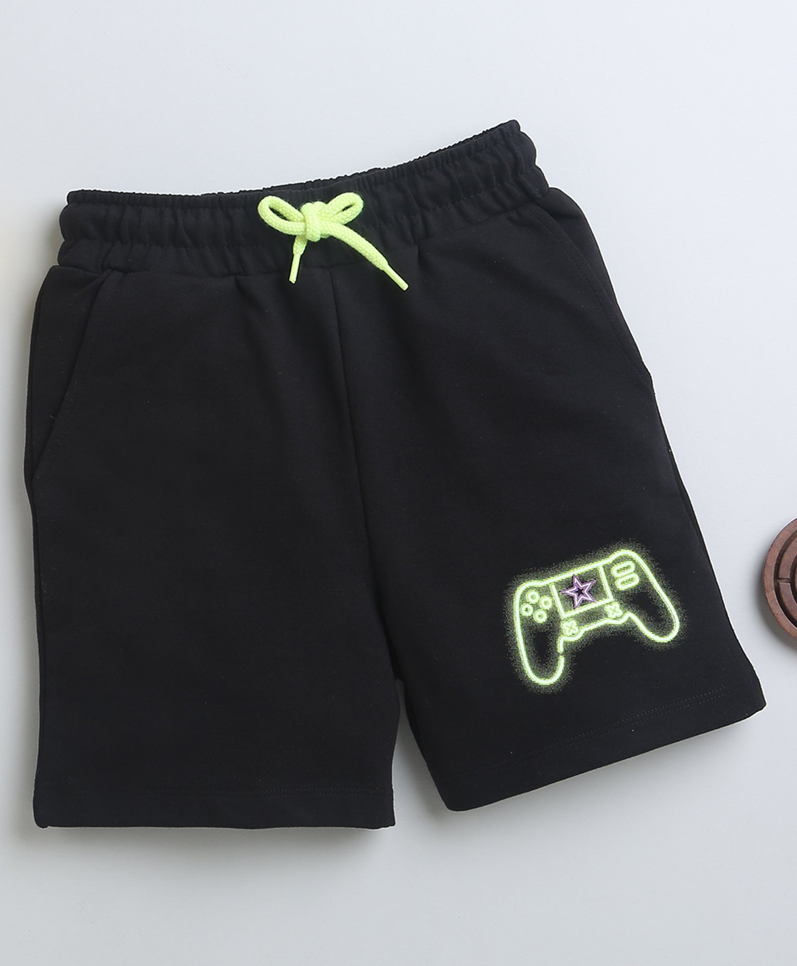 BUMZEE Cotton Woven Above Knee Length Shorts with Gaming Console Embroidery - Black-image-42
