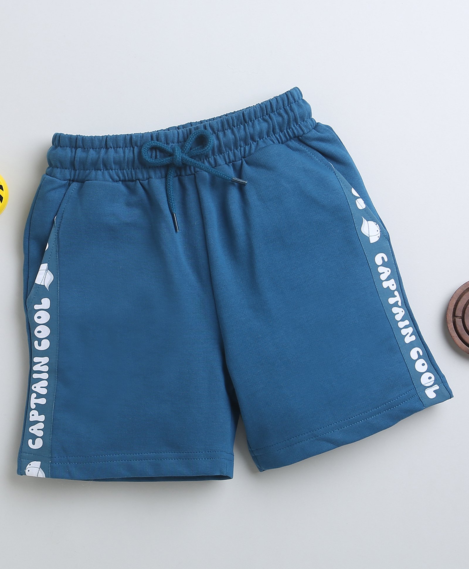 BUMZEE Cotton Woven Above Knee Length Shorts With Tape Detailing - Teal Blue-picture-27