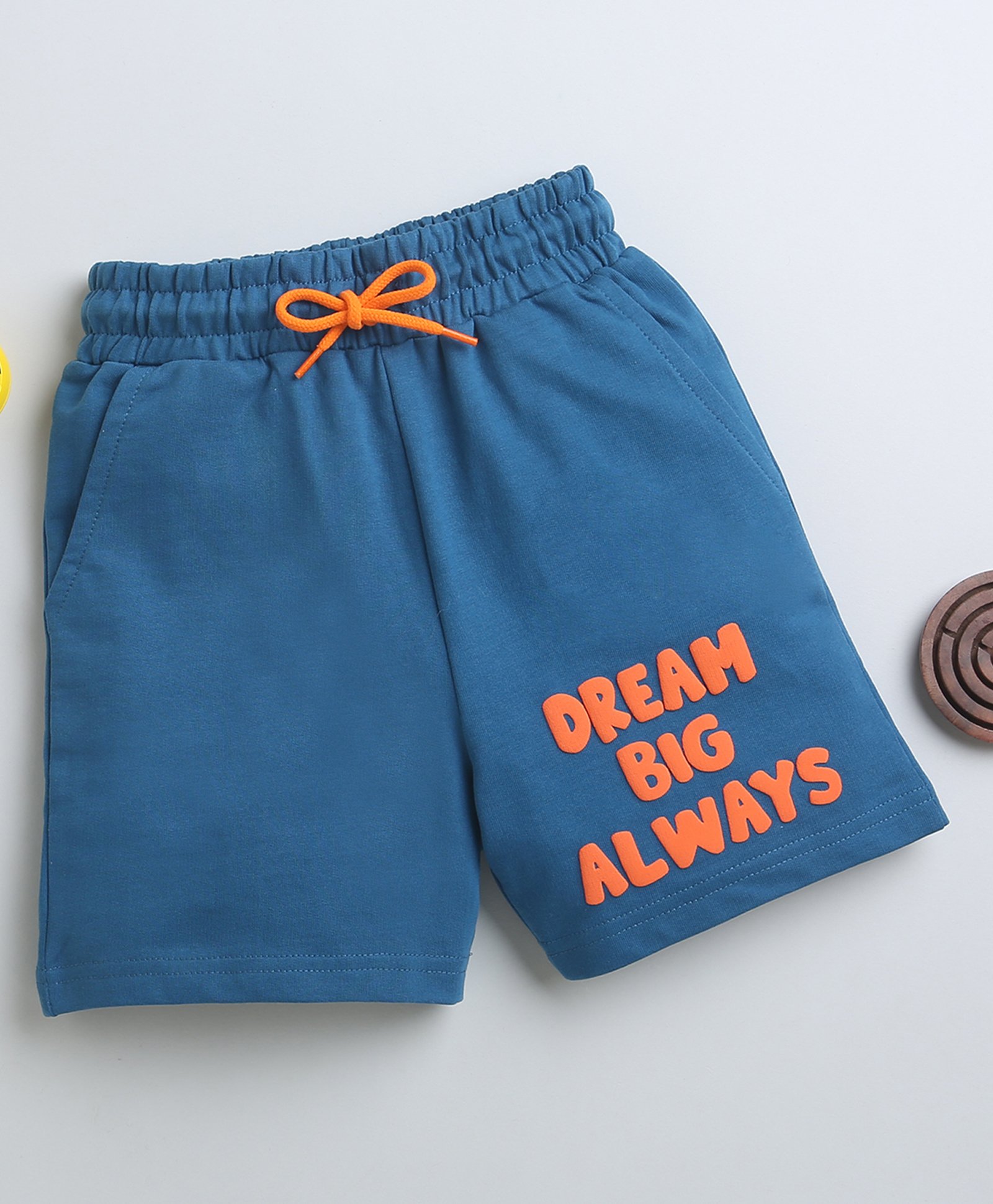 BUMZEE Cotton Woven Above Knee Length Dream Big Always Text Embossed Shorts - Teal Blue-picture-13