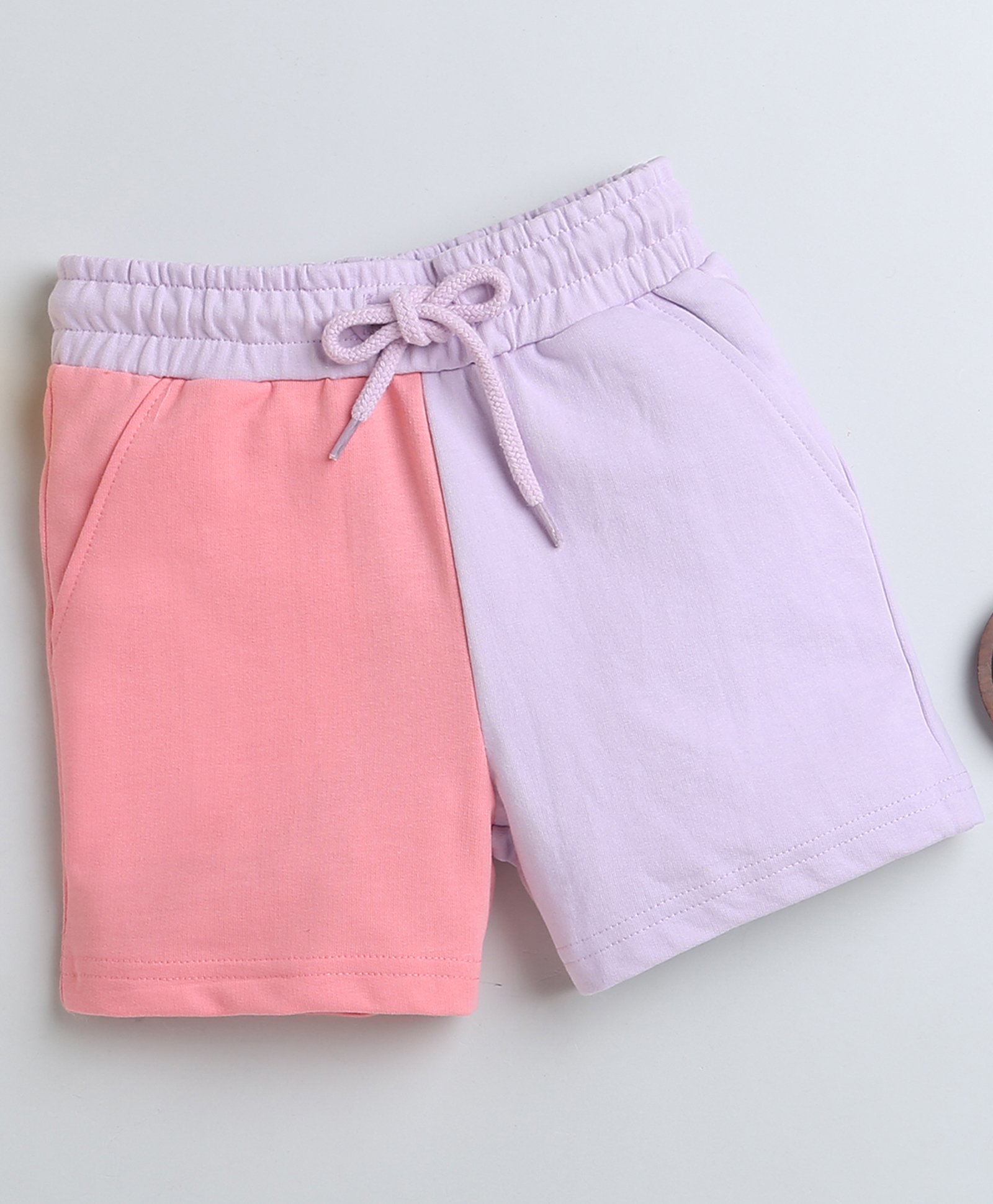 BUMZEE Cotton Woven Above Knee Length Color Block Solid Color Shorts - Pink & Lavender-picture-12