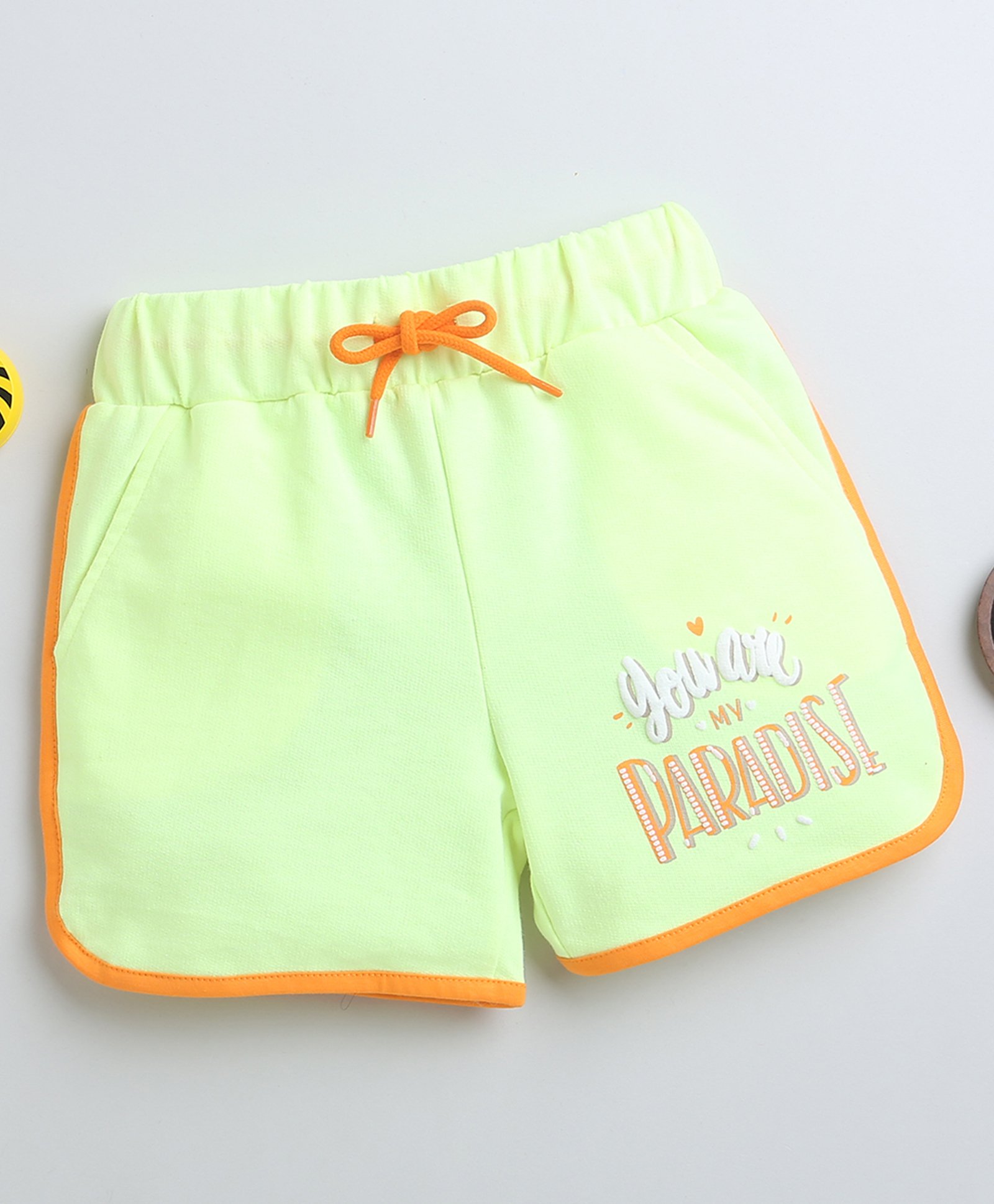 BUMZEE Cotton Woven Above Knee Length You Are My Paradise Text Embossed Shorts - Neon Green-image-37