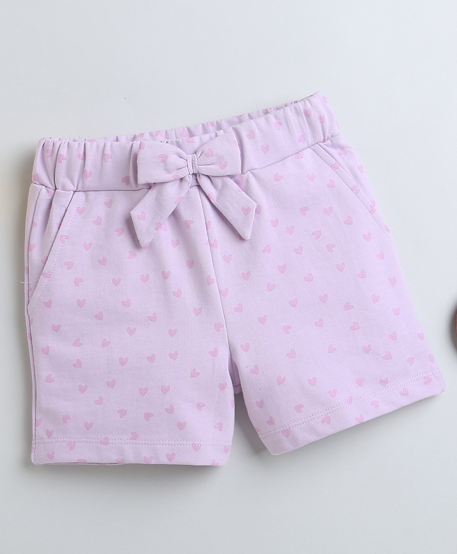 BUMZEE Cotton Woven Above Knee Length Shorts Hearts Print & Bow Applique - Lavender-picture-17