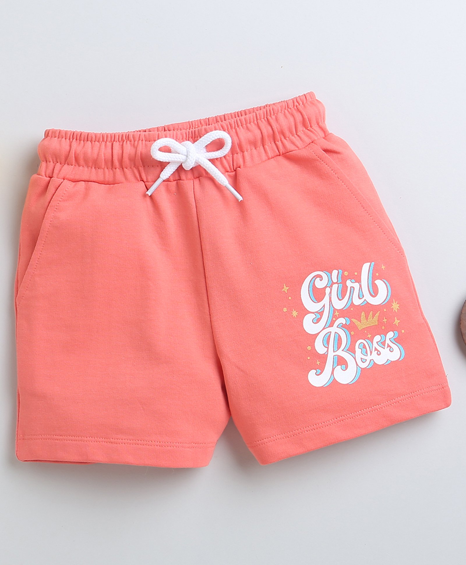 BUMZEE Cotton Woven Above Knee Length Shorts with Text Print - Coral-picture-23