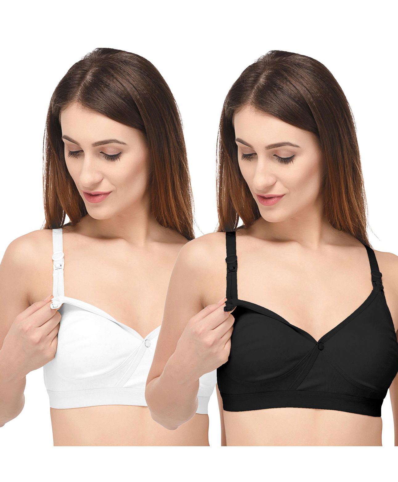 Fabme Nursing Maternity Feeding Seamless Bra Pack Of 2 - White & Black-image-3