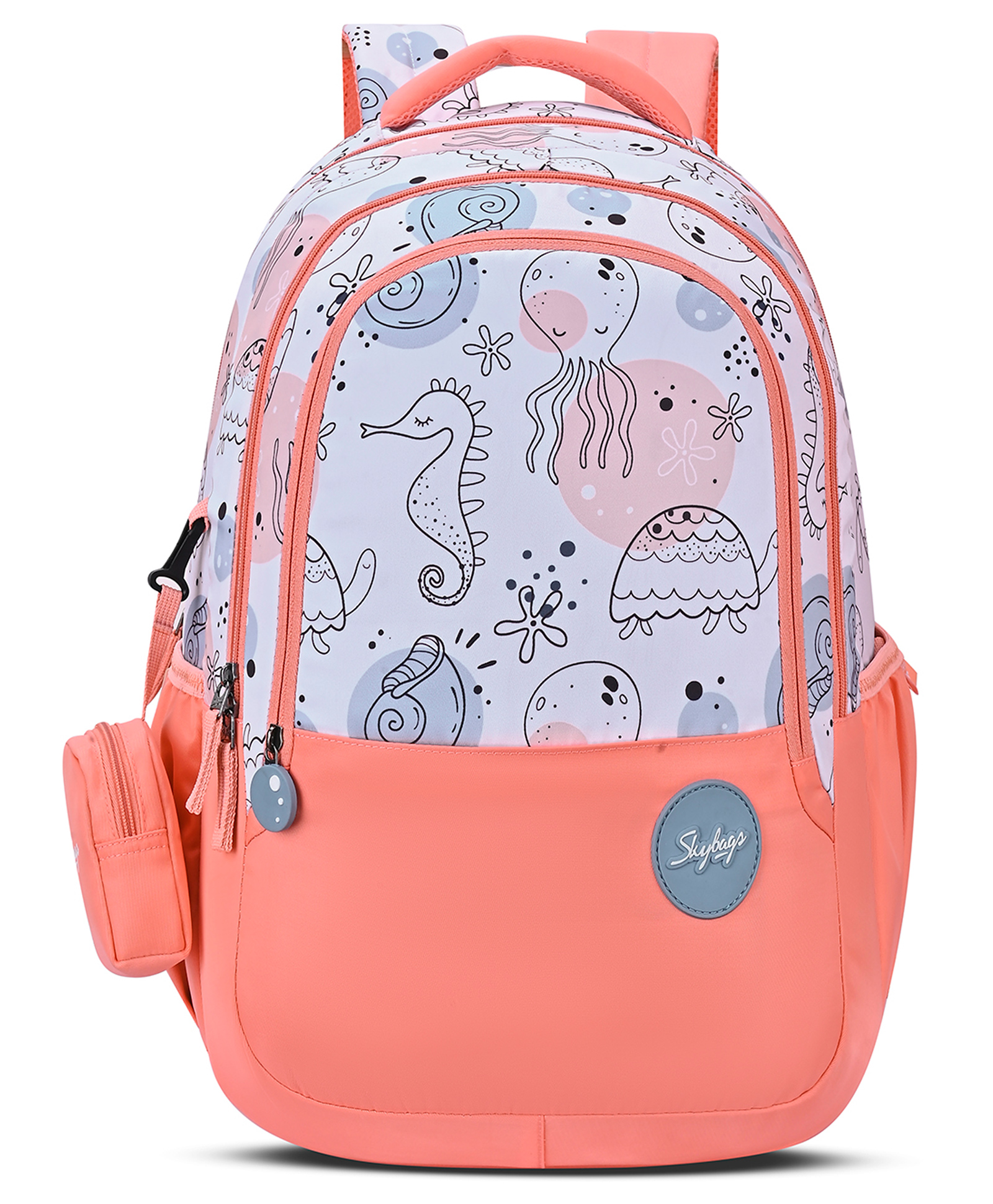 Skybags 19 Inches 37L School Backpack with 3 Compartments & Side Pocket for Kids With Ocean Print - Coral-image-16