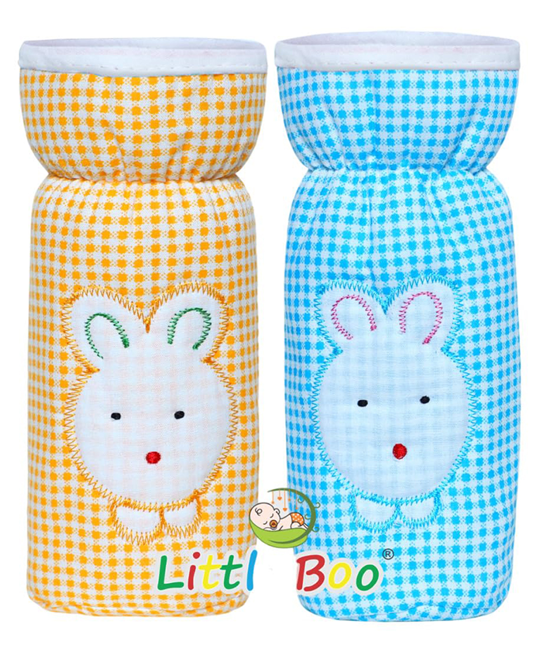 Little Boo Baby Feeding milk Bottle Cover with Elastic Neck Pack of 2Cotton Blue&Orange - Fits Upto 250ml Bottle-image-26