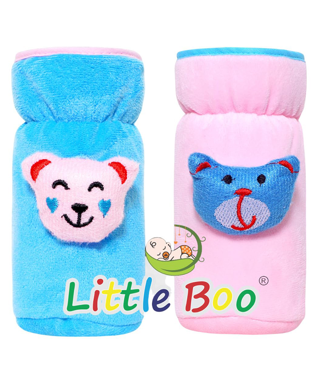 Little Boo Baby Feeding milk Bottle Cover with Elastic Neck Pack of 2 Valvet Blue&Pink - Fits 125 ml 120 ml 150 ml Bottle.-image-39