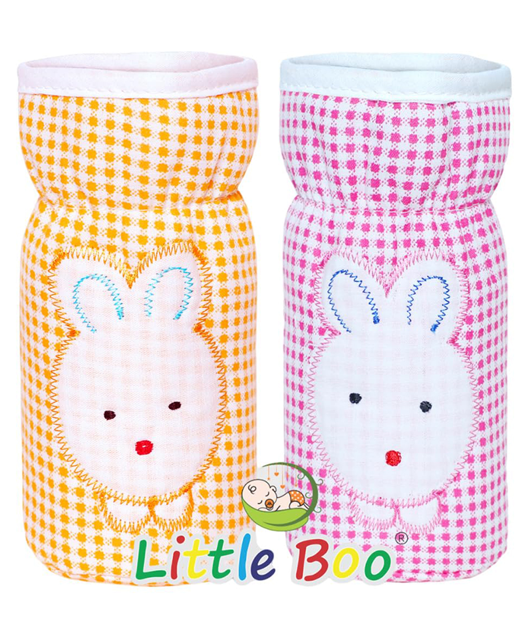 Little Boo Baby Feeding milk Bottle Cover with Elastic Neck Pack of 2 Cotton Pink&Orange - Fits 125 ml 120 ml 150 ml Bottle.-image-27
