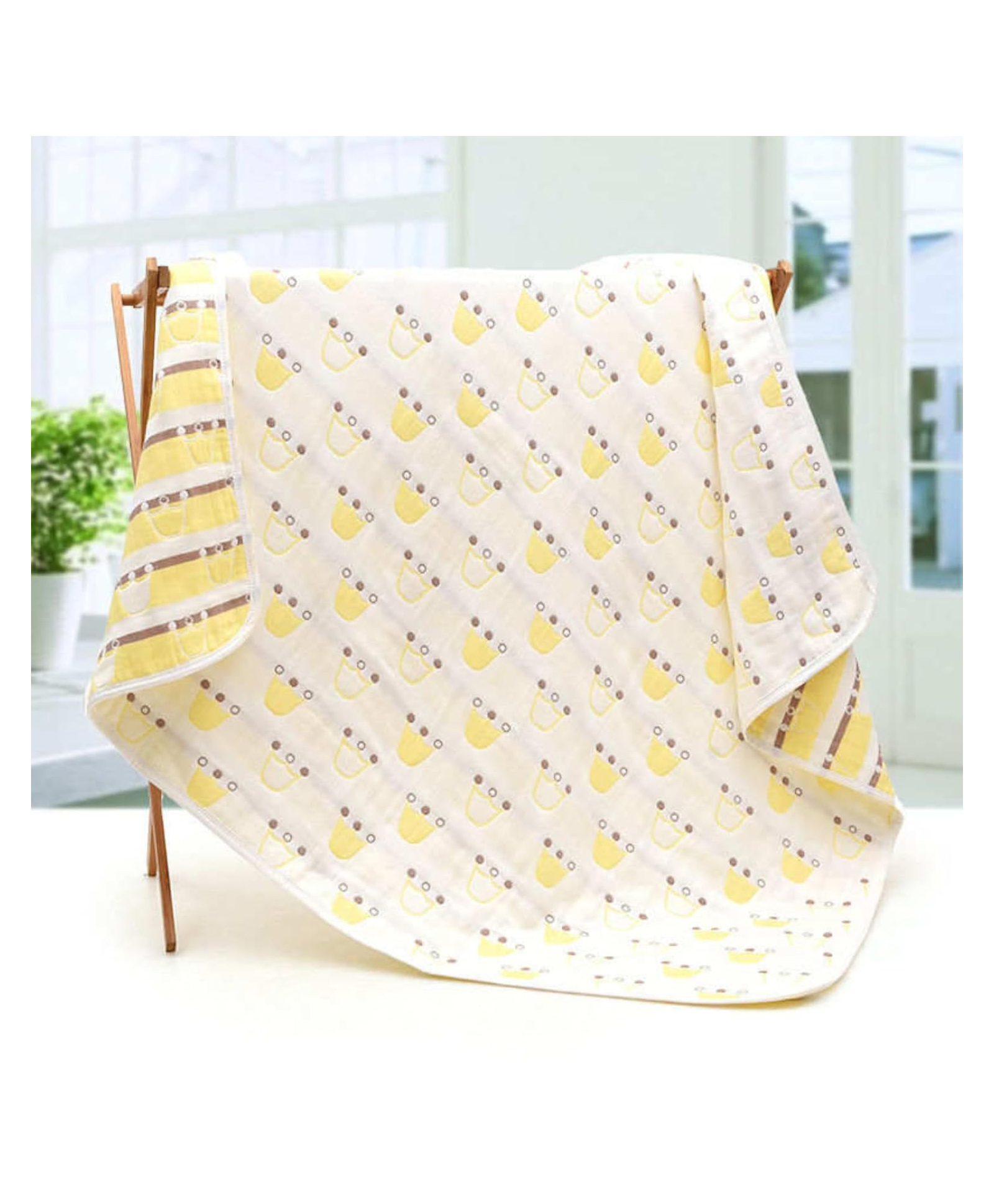 MumsLap Premium Organic Muslin Cotton 6 Layer Gauze Swaddle Wrap / Blanket - Yellow-image-21