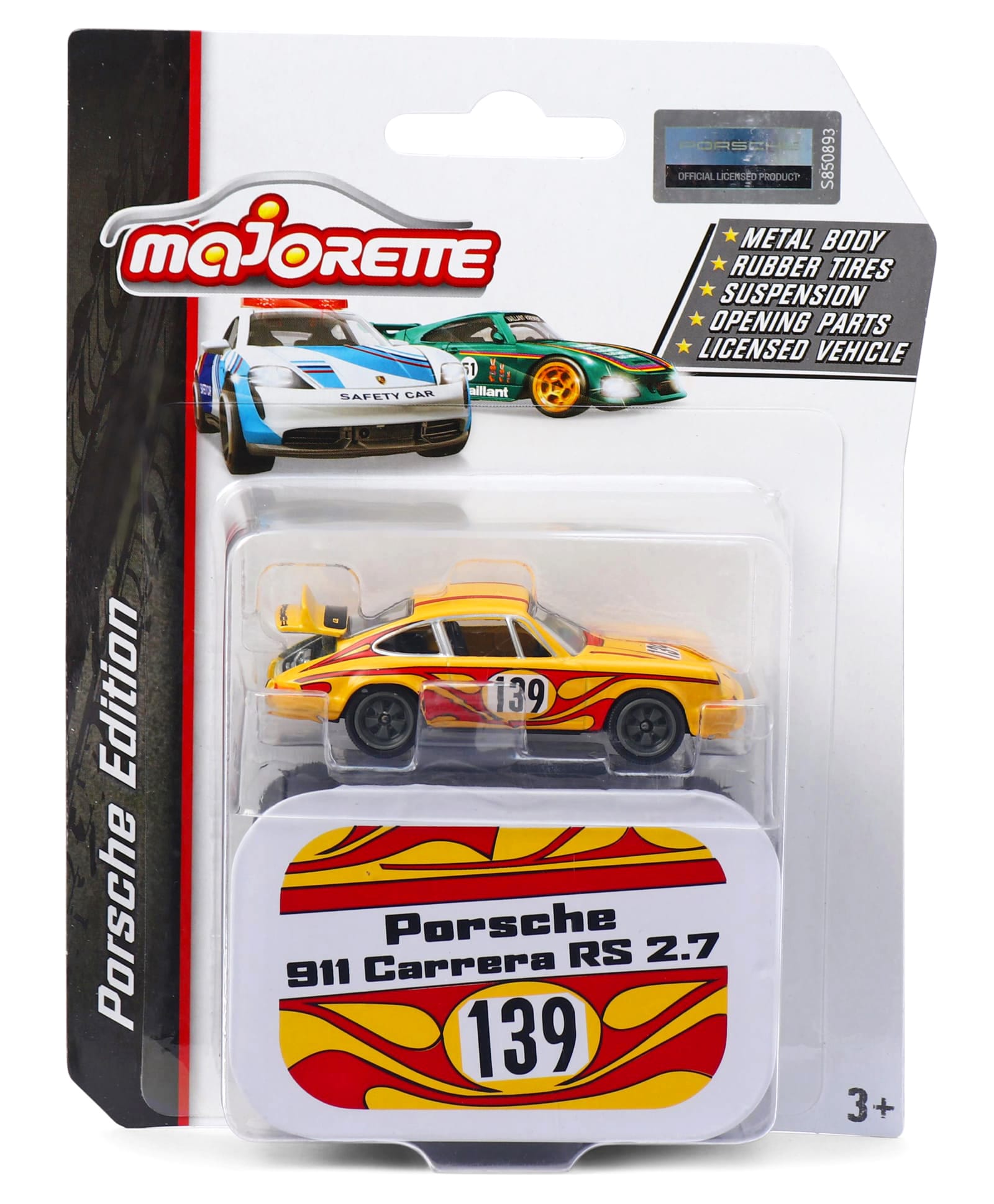 Majorette Porsche Deluxe Free Wheel Safty Car Porche 911 Carrera RS 2.7 - Yellow-image-5